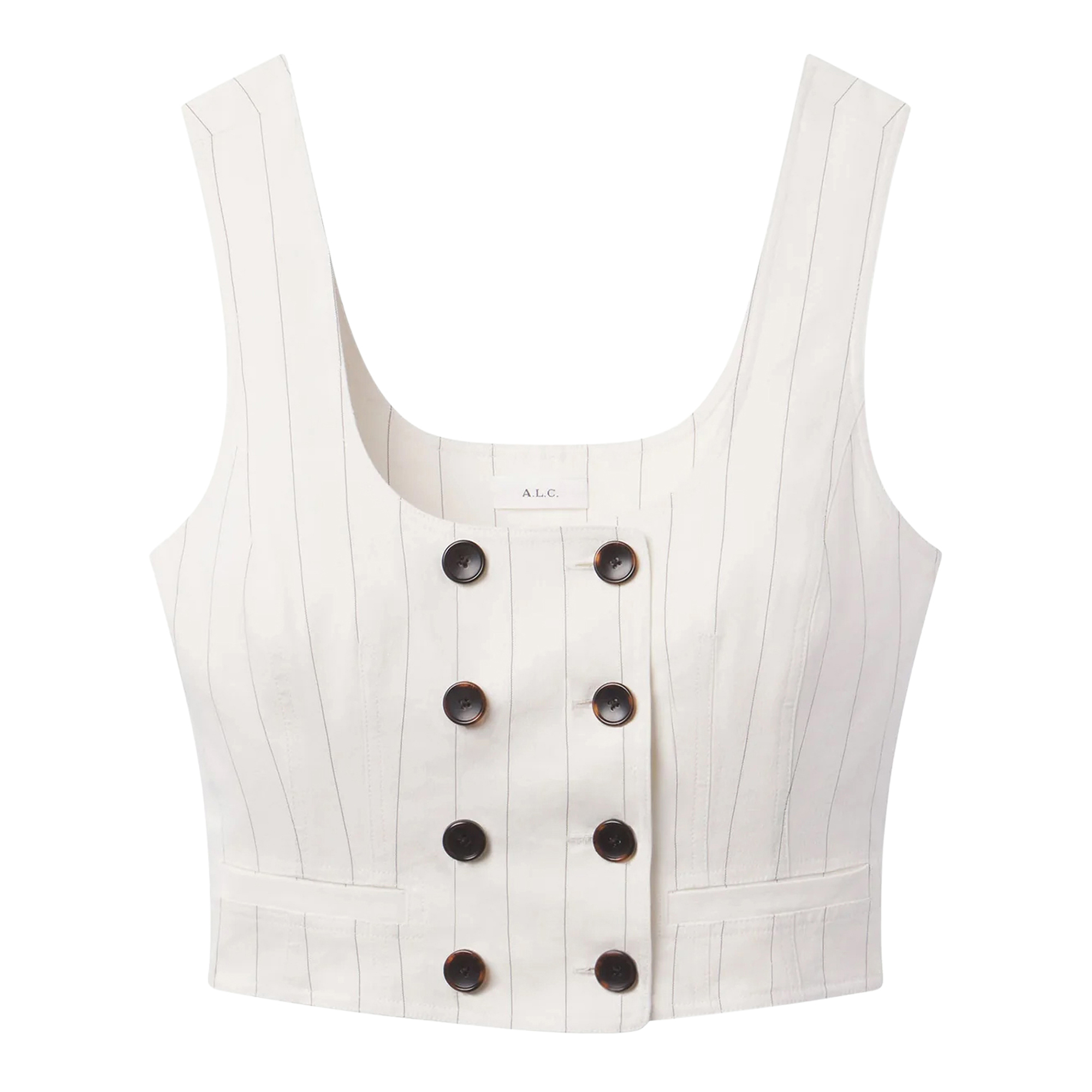 Darcy Sleeveless Cropped Linen Pinstripe Top