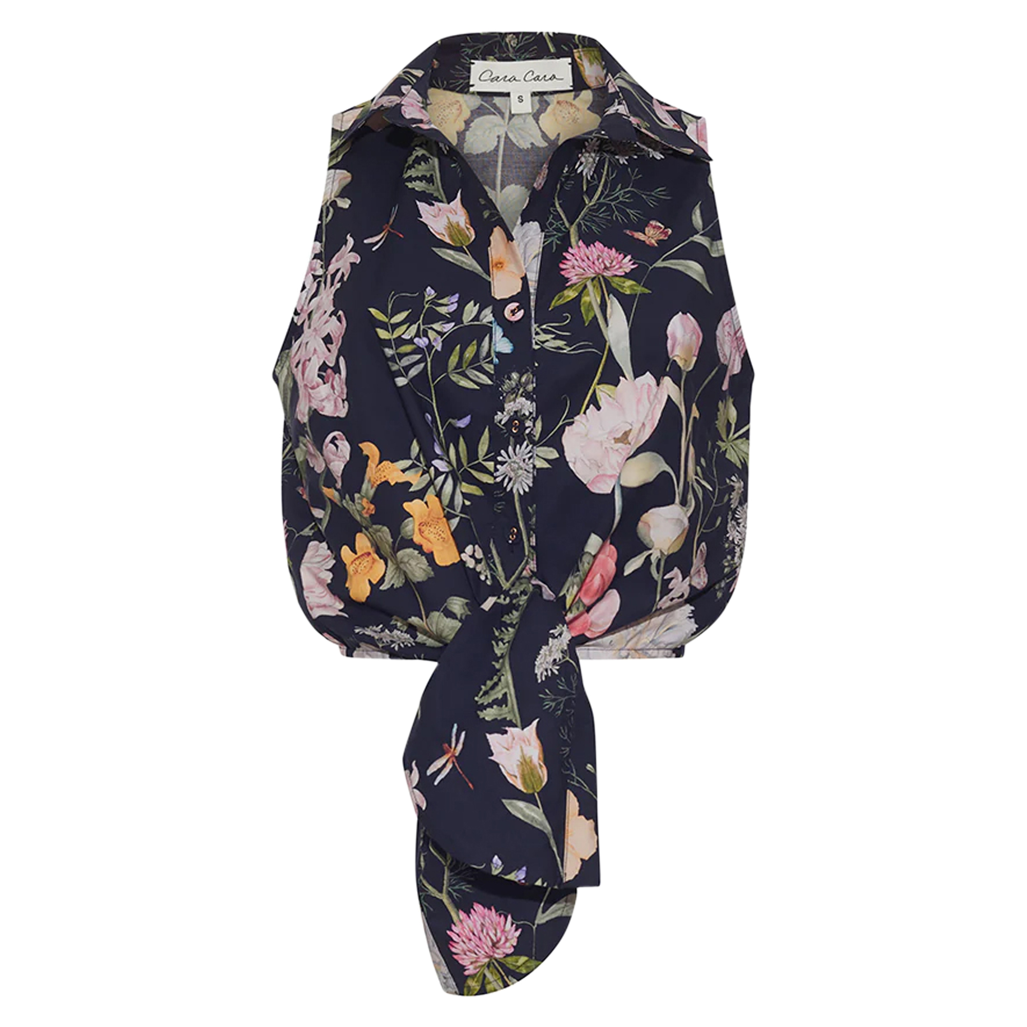 Highland Sleeveless Tie-Front Button-Down Top