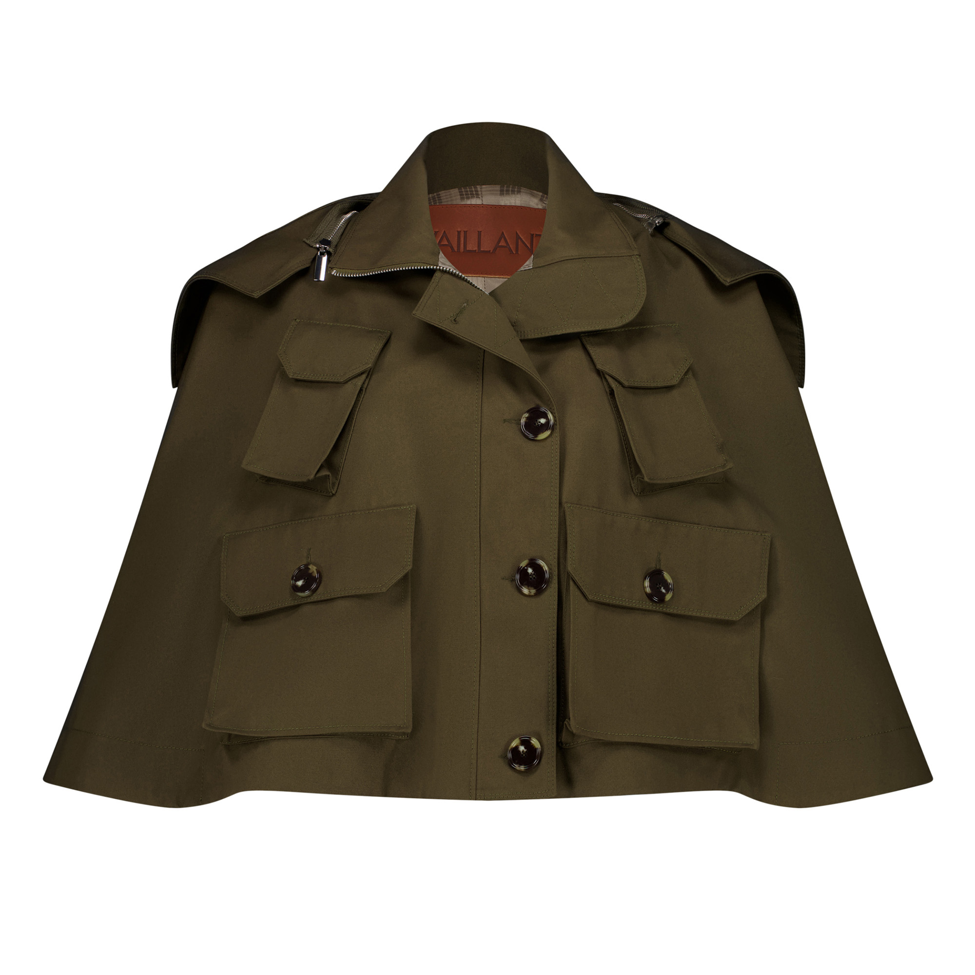Cropped Twill Military Trench Cape