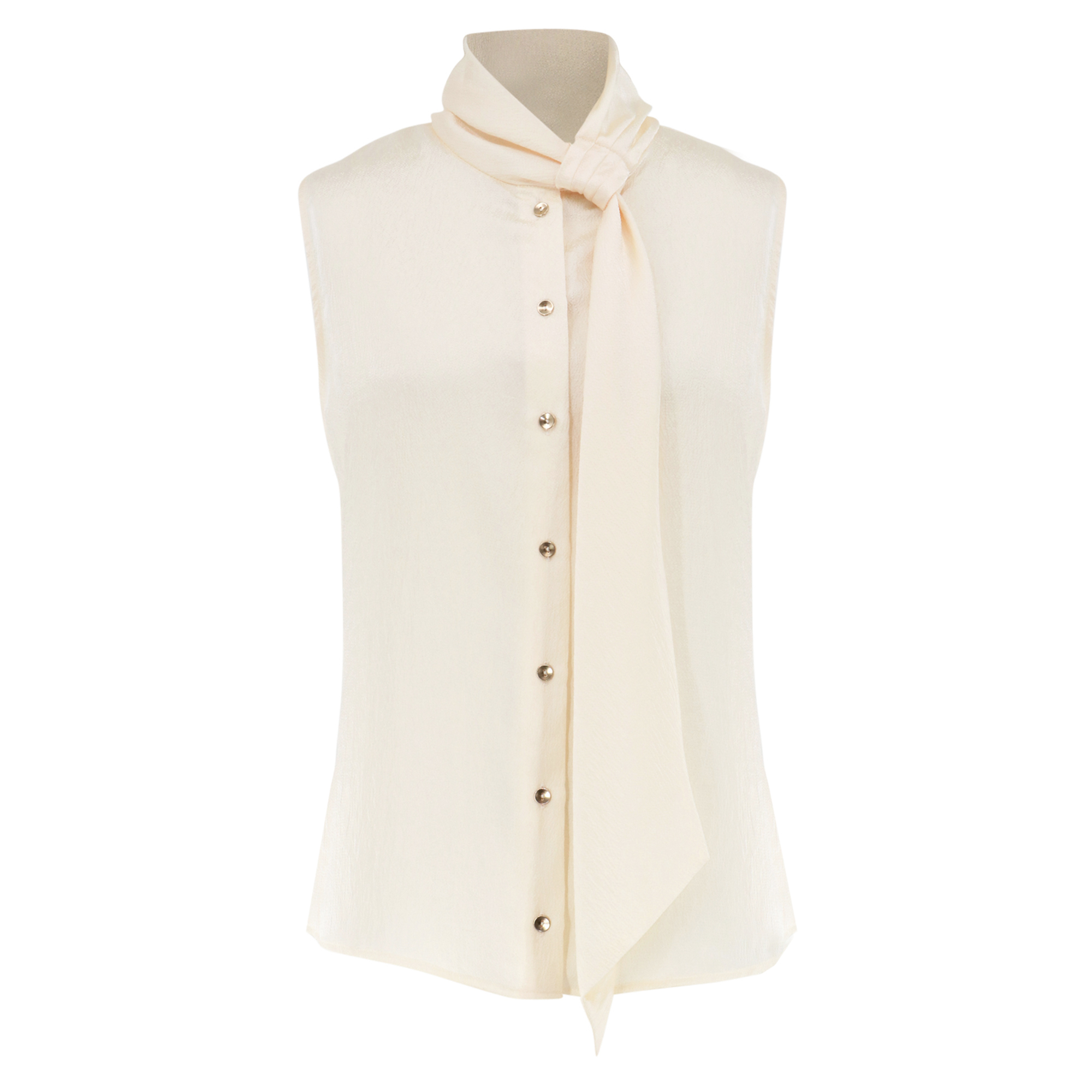 Sleeveless Hammered Satin Tie-Neck Top