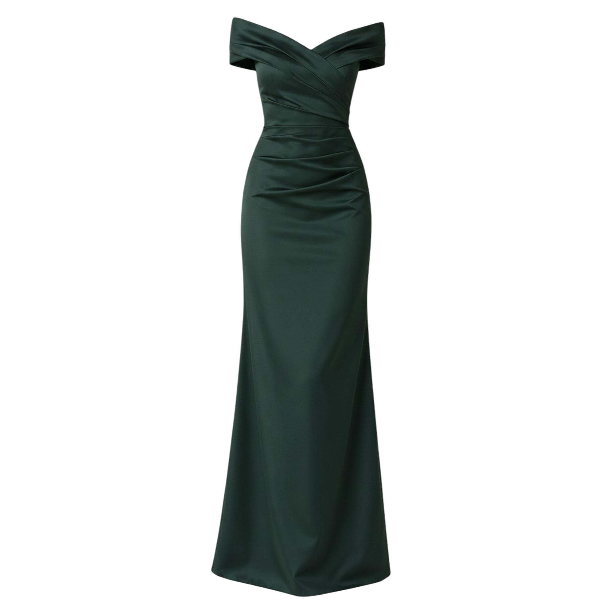 Off-The-Shoulder Stretch Satin Ruched Gown