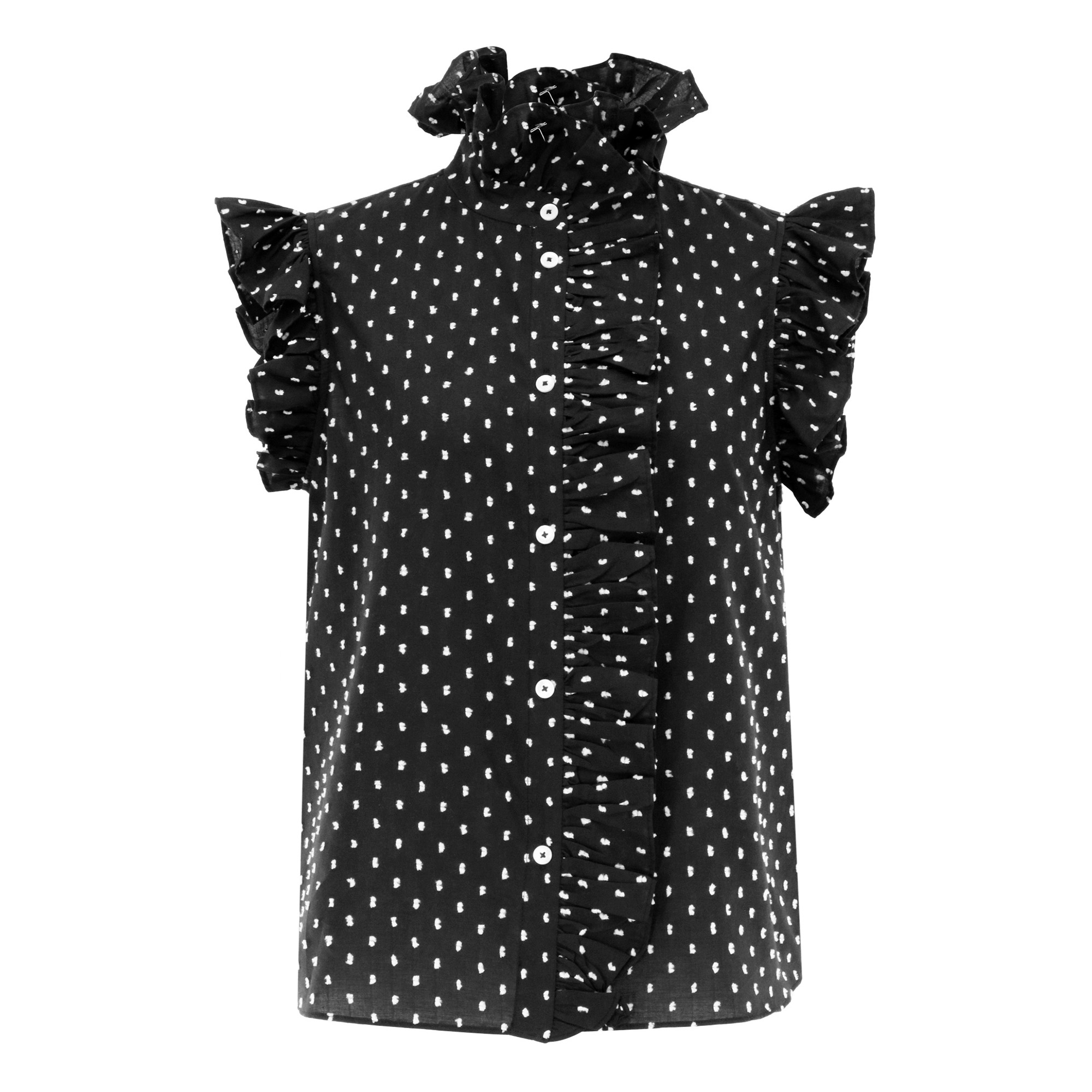 Marfa Sleeveless Polka Dot Ruffle Top