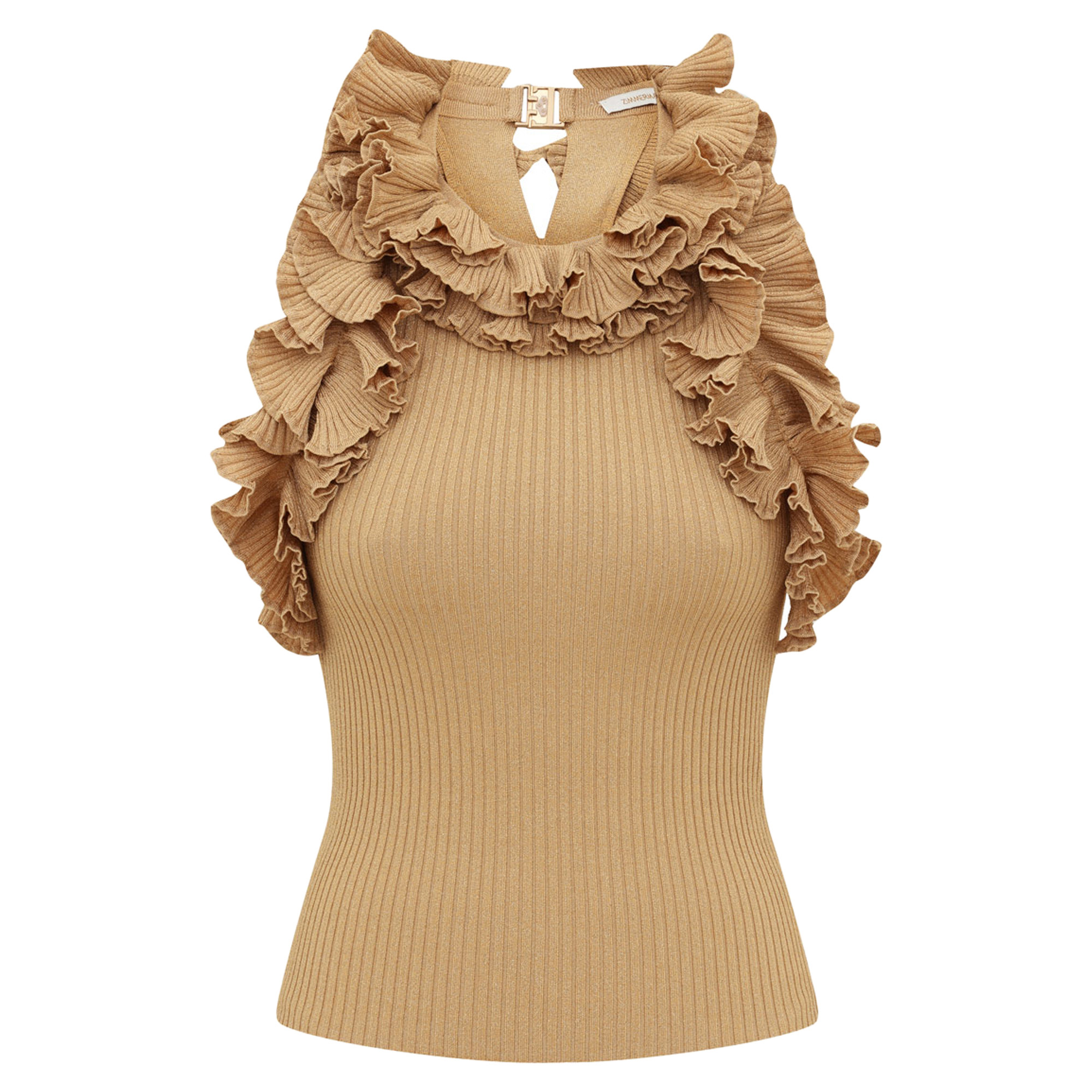 Luna Metallic Knit Ruffle Tank