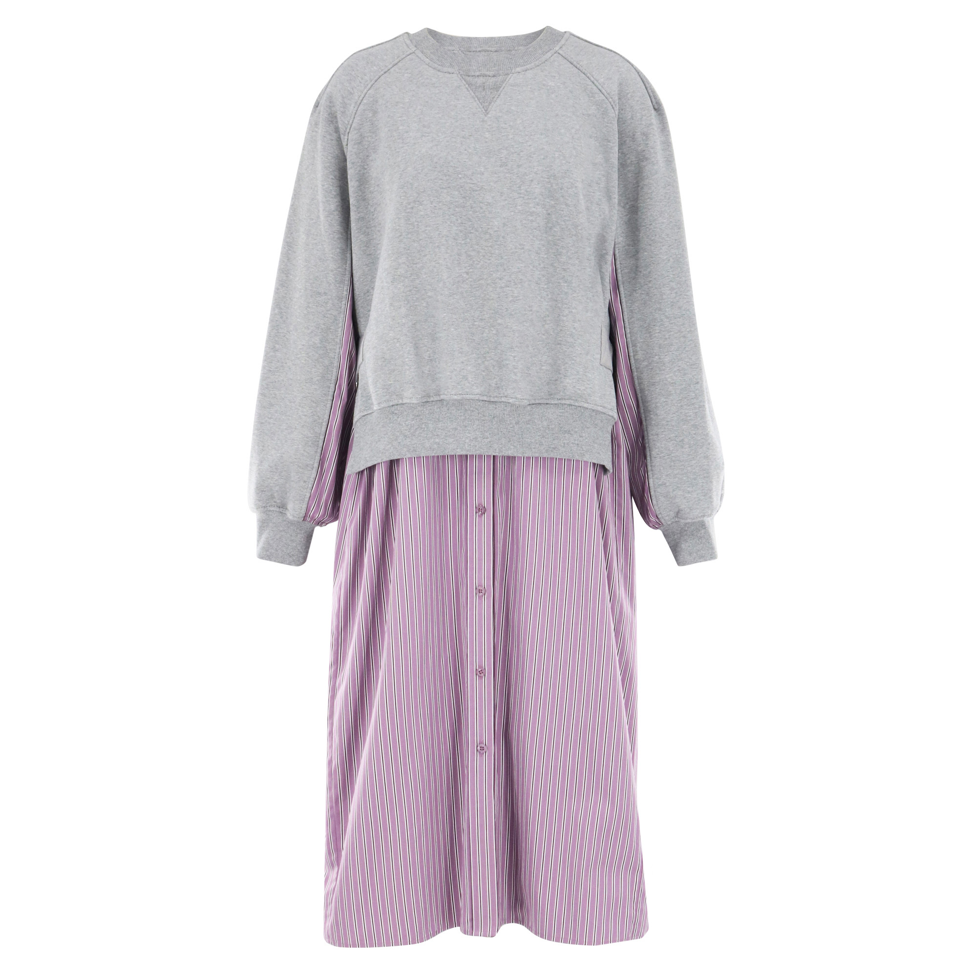 French Terry Midi Dress With Stripes