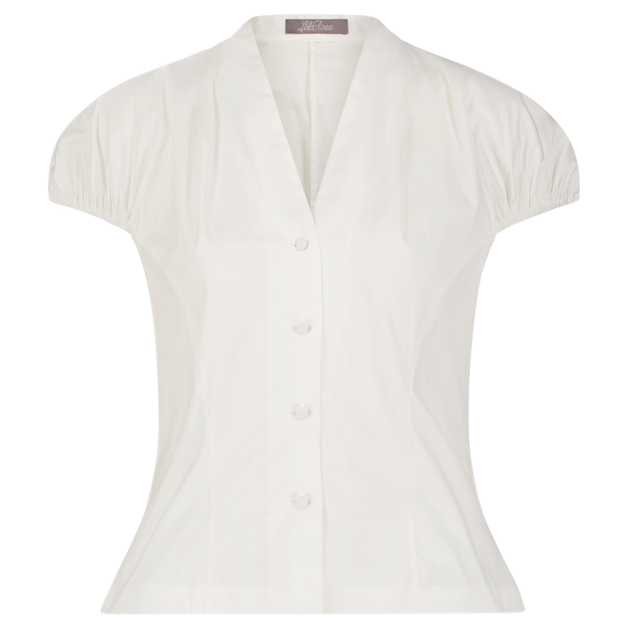 Short Sleeve Cotton Poplin V-Neck Button Down Shirt