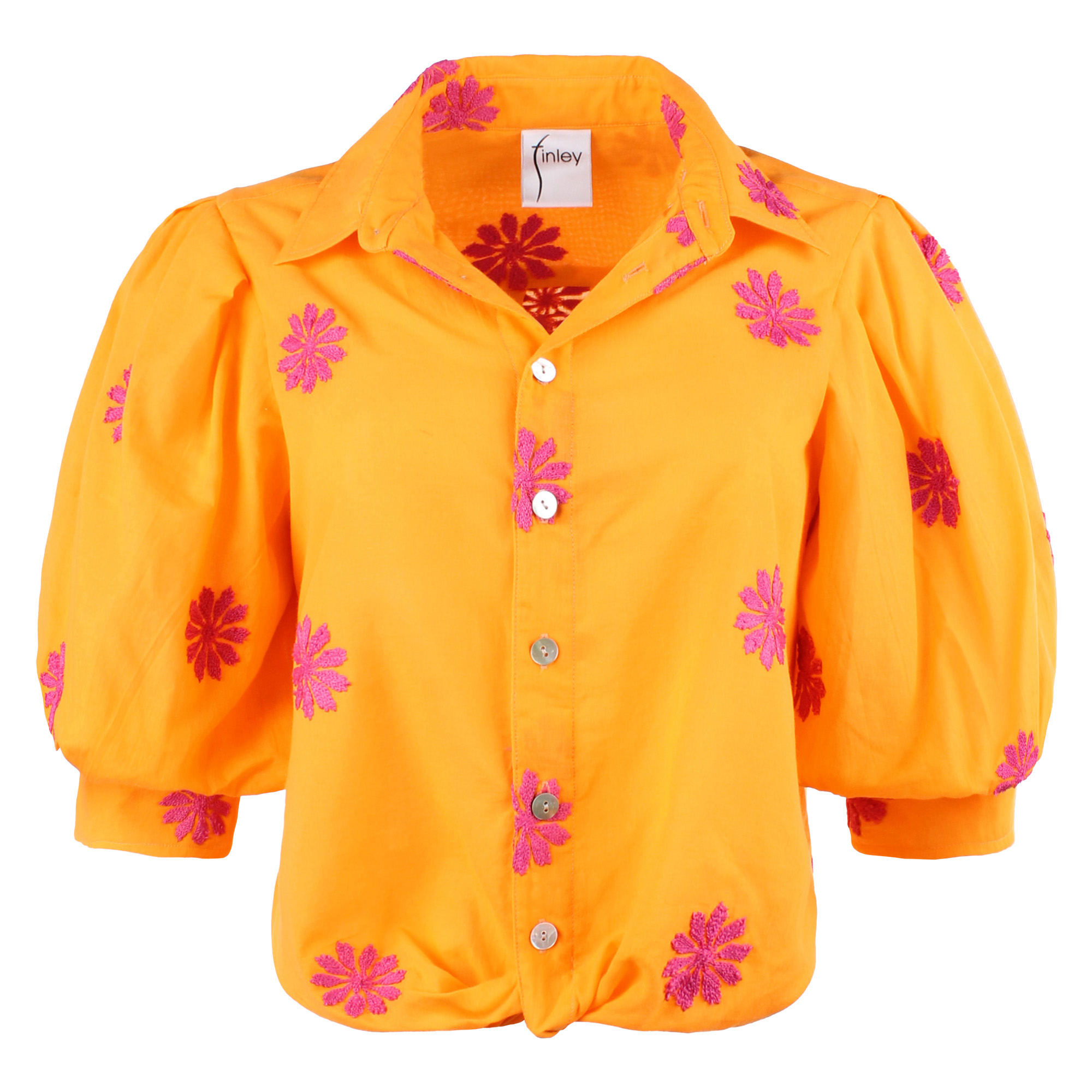 Bomba Blouson Sleeve Shirt With Bright Flower Embroidery