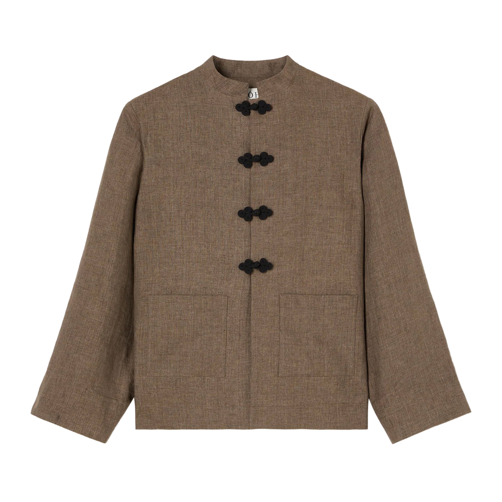 Mandarin Collar Pankou Closure Linen Jacket