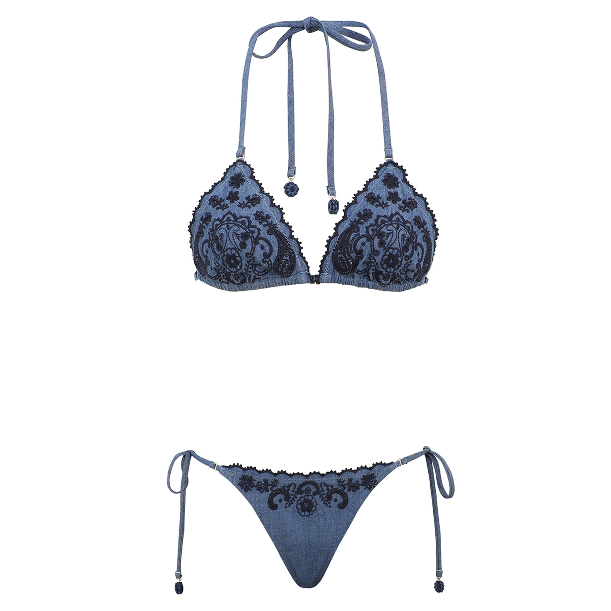 Aster Denim Embroidery Bikini Set