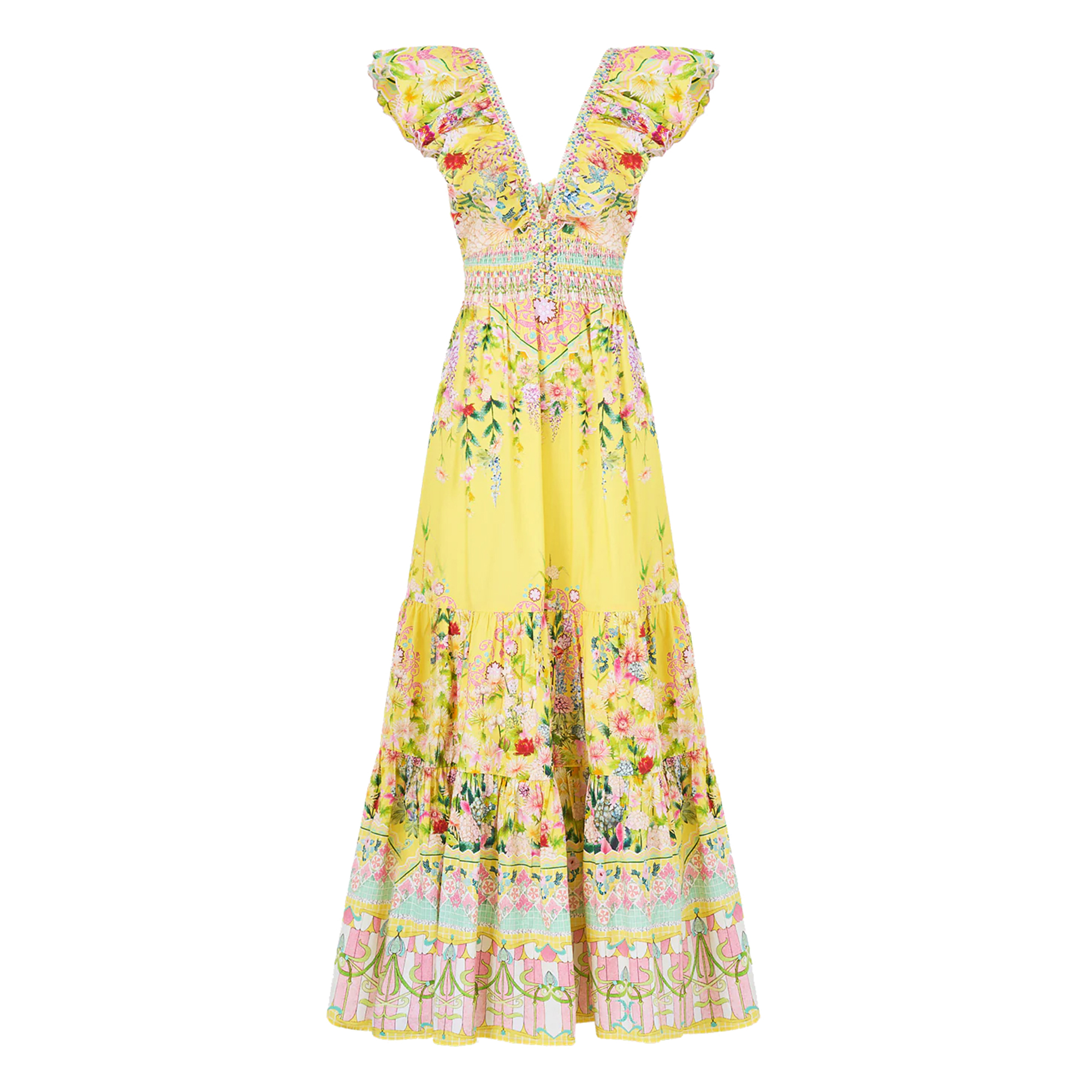 Tiered Short Sleeve Midi Dress With Neck Frill