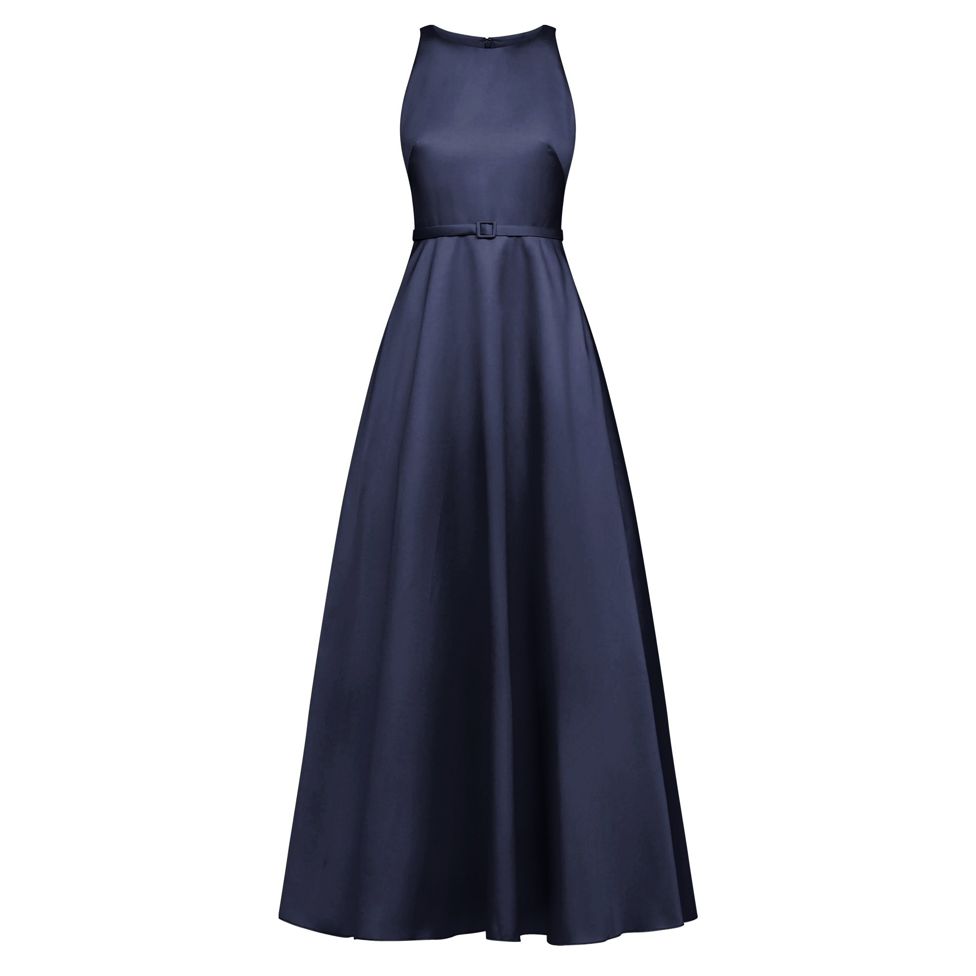 Minta Sleeveless Halter Belted Mikado Gown