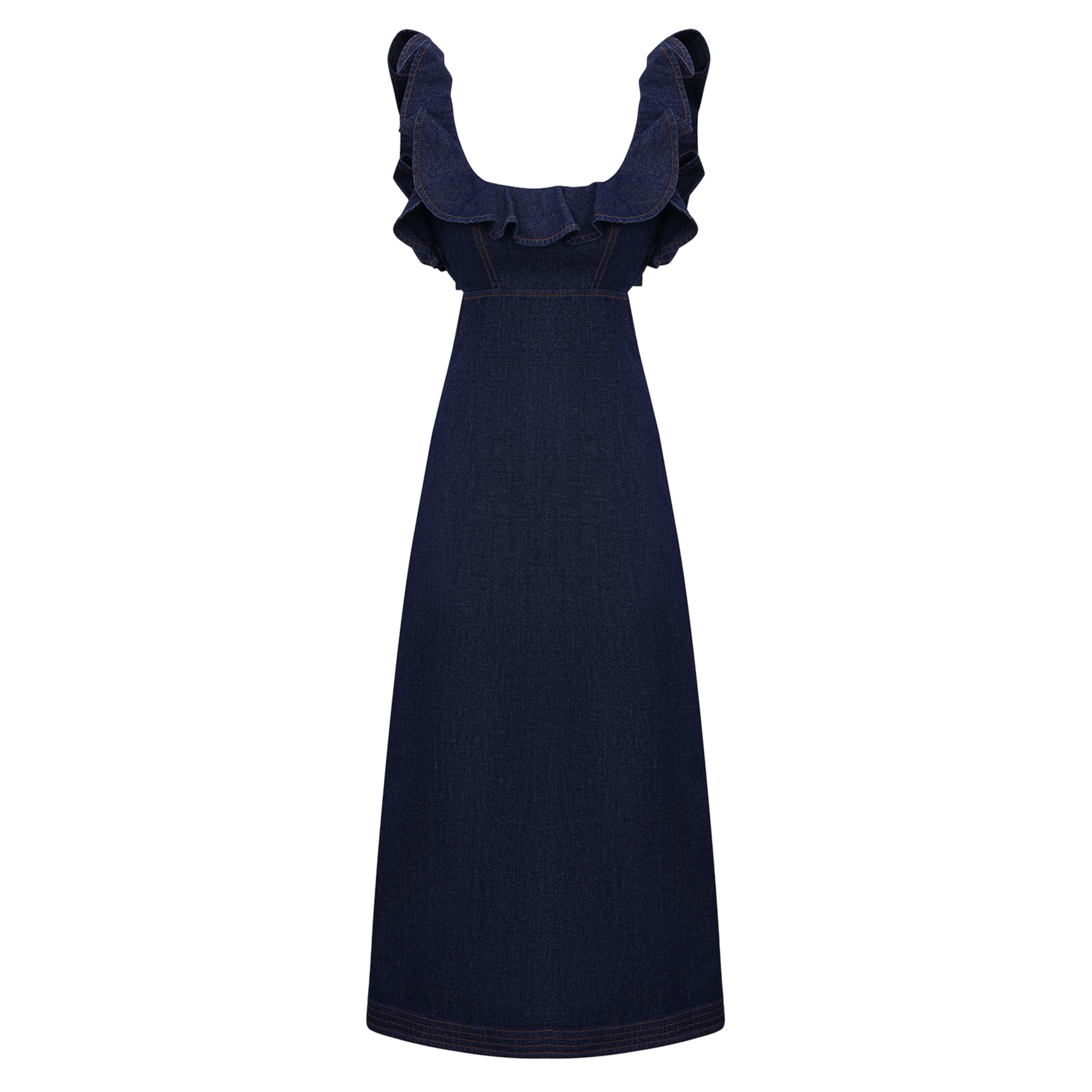 Aster Sleeveless Denim Frill Midi Dress