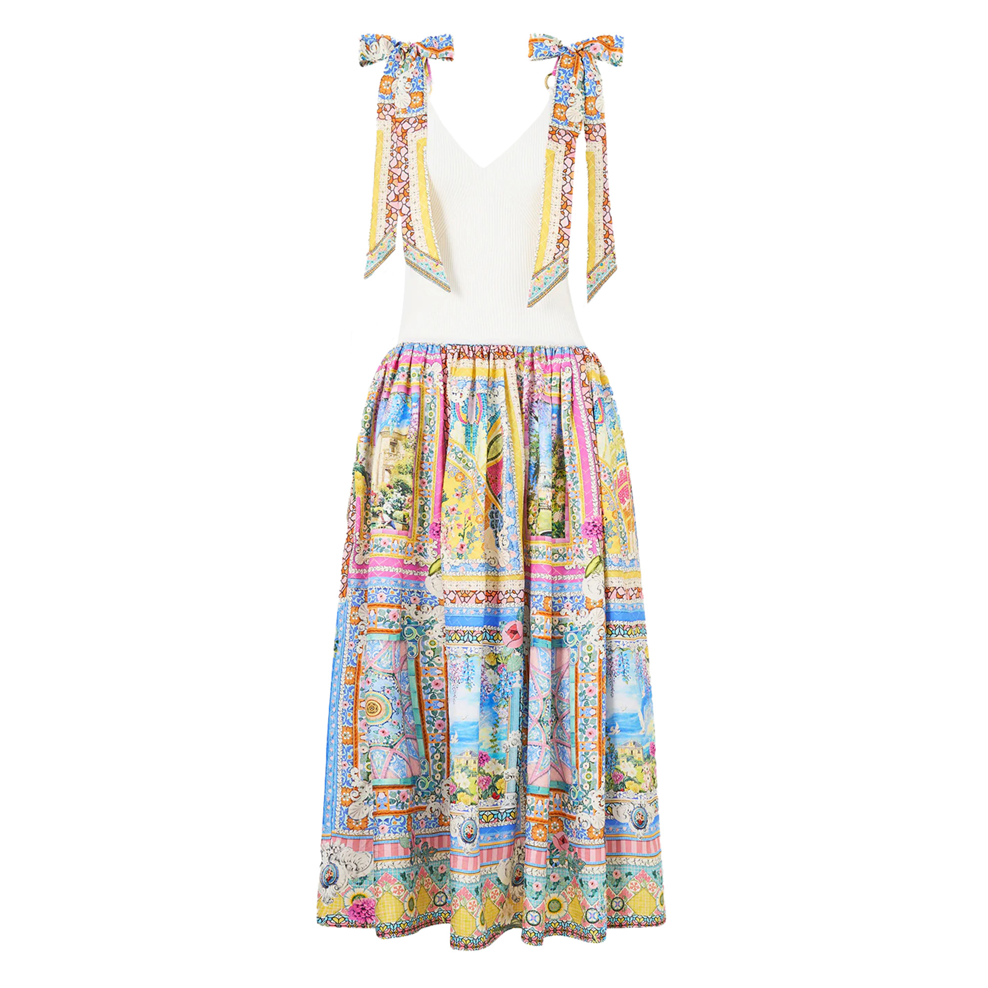 Sleeveless Knit Bodice Silk Spliced Midi Dress