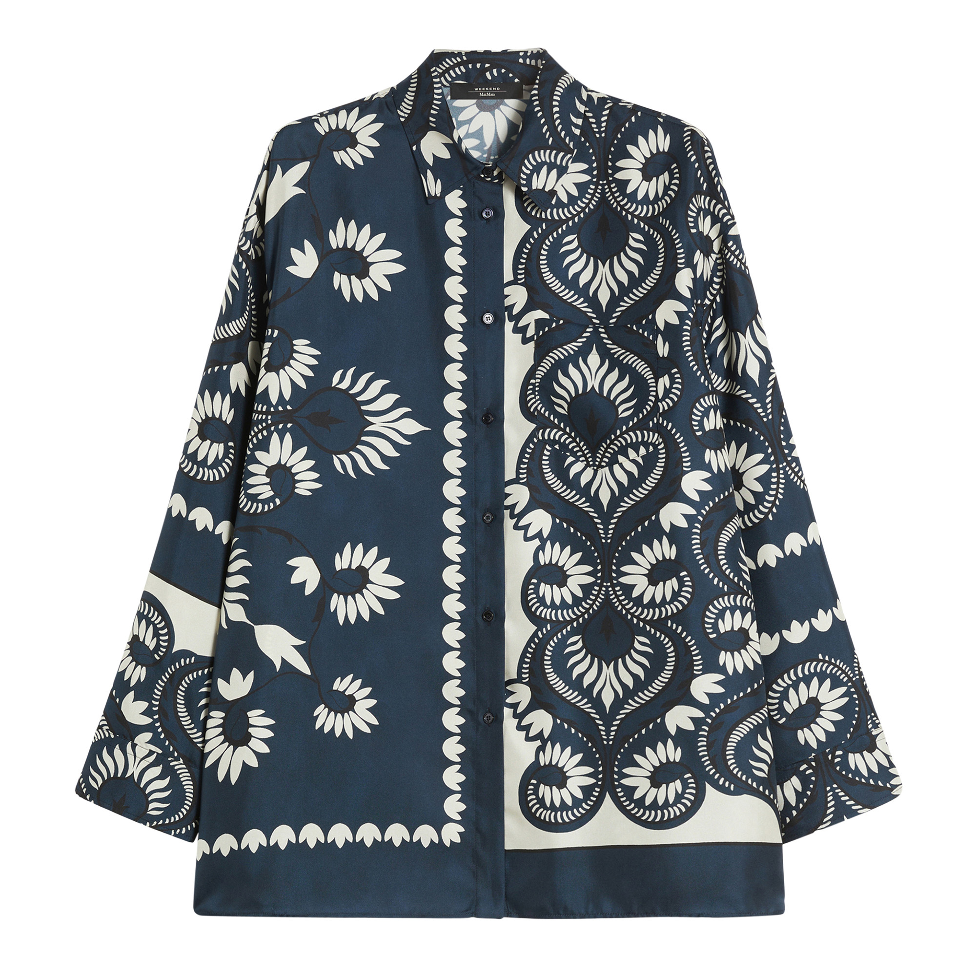 Lastra Long Sleeve Printed Silk Patchwork Shirt