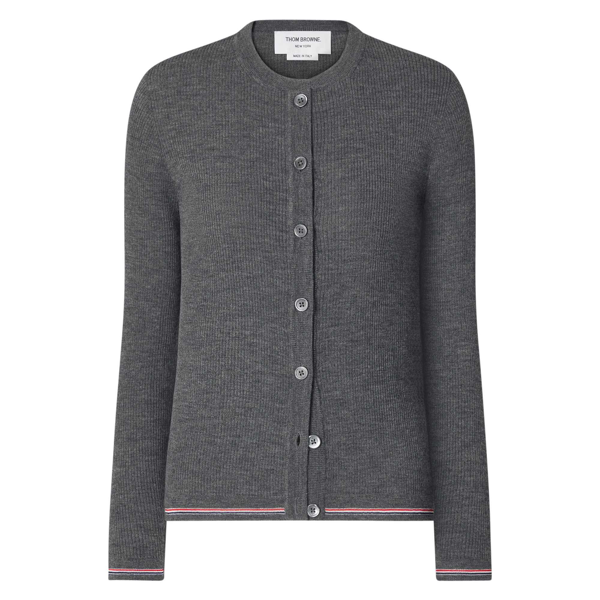 Merino Wool Rib Stitch Crewneck Cardigan