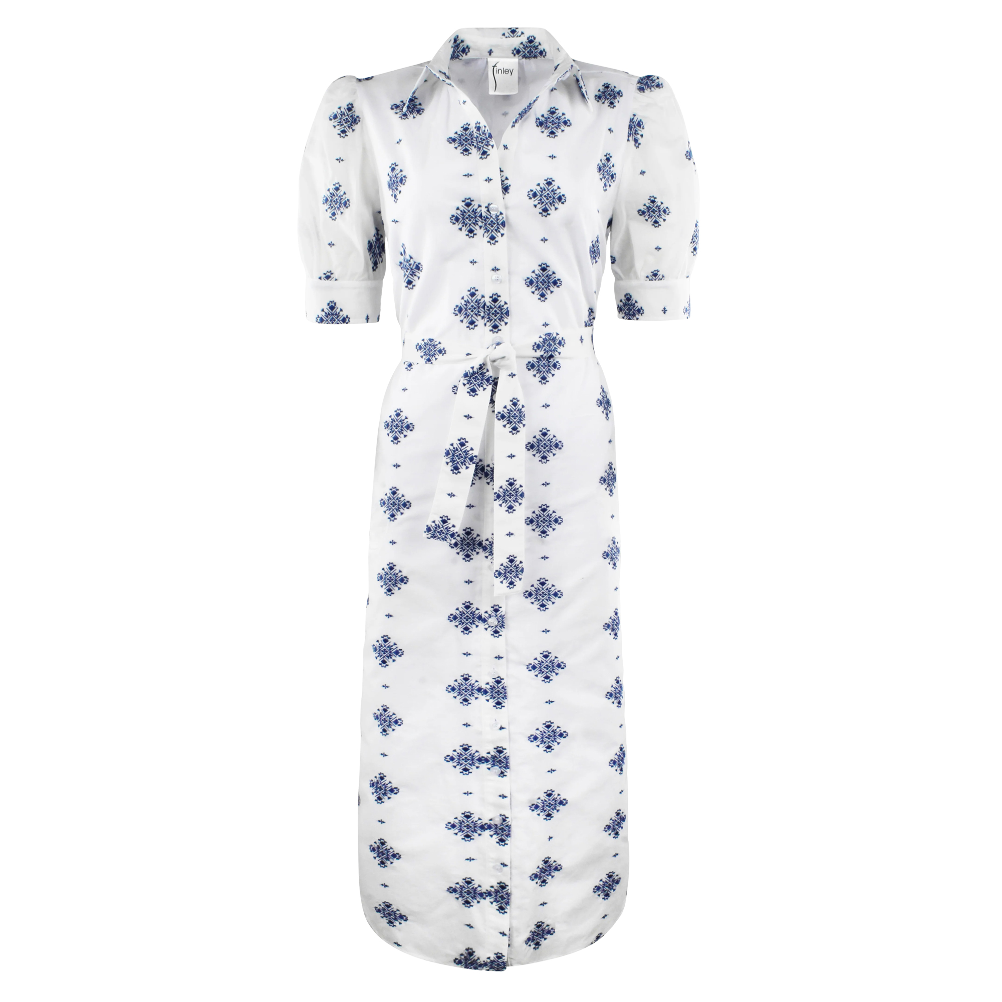 Meredith Short Sleeve Belted Embroidered Midi Dress