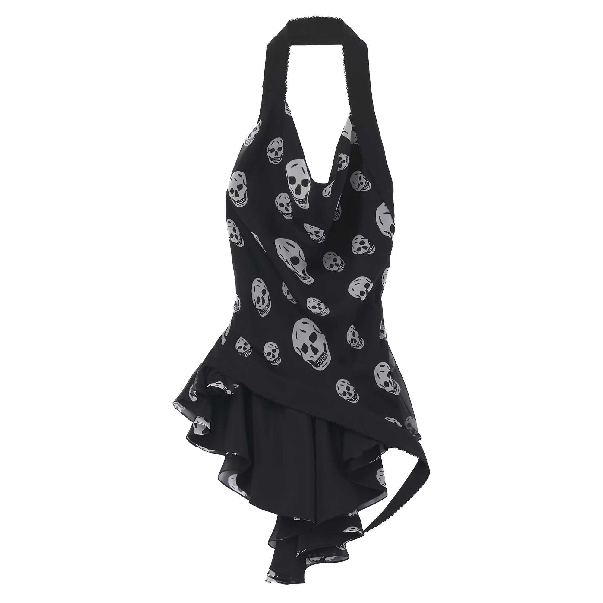 Skull Print Scarf Halter Neck Top