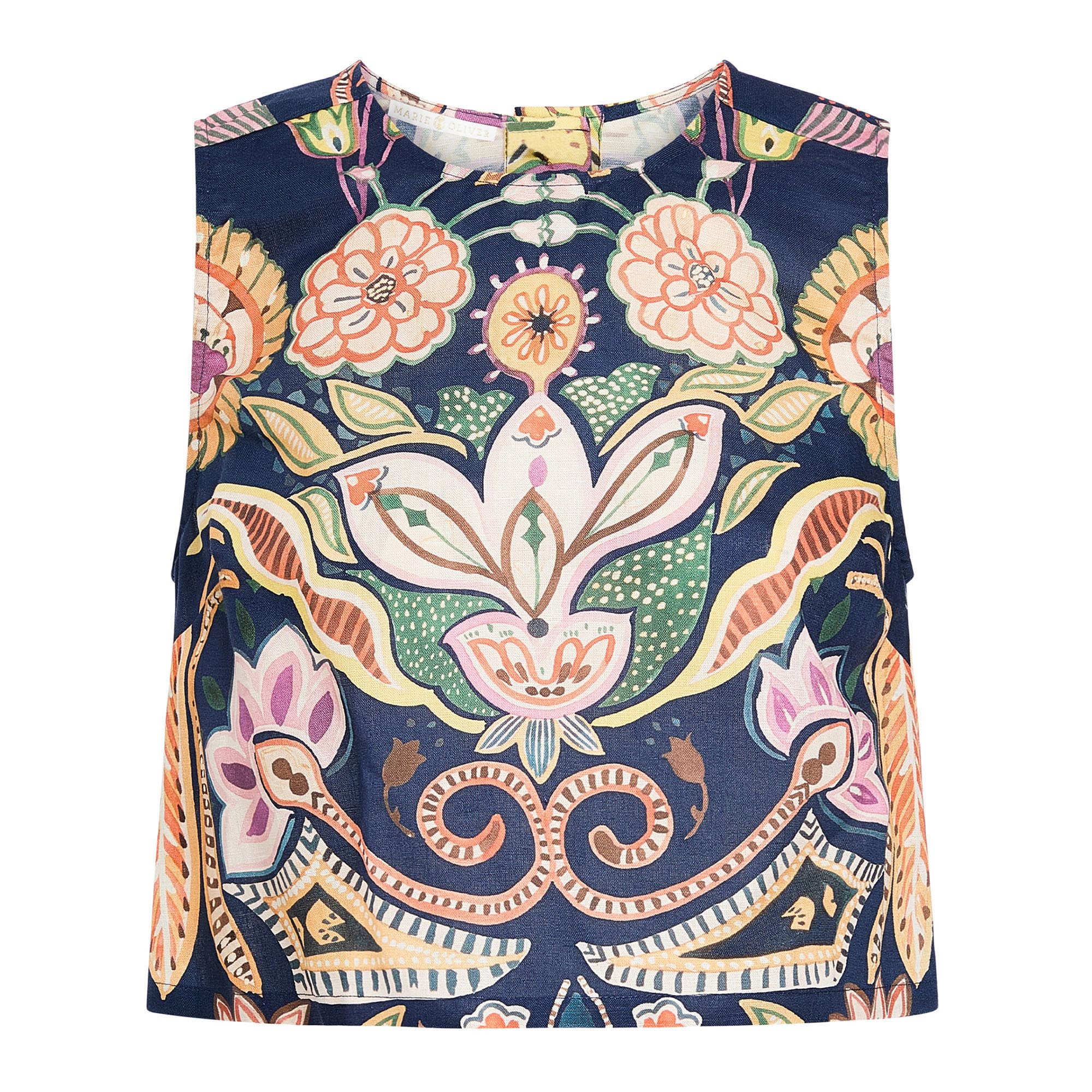 Fallon Sleeveless Cropped Shell Top With Back Button Detail
