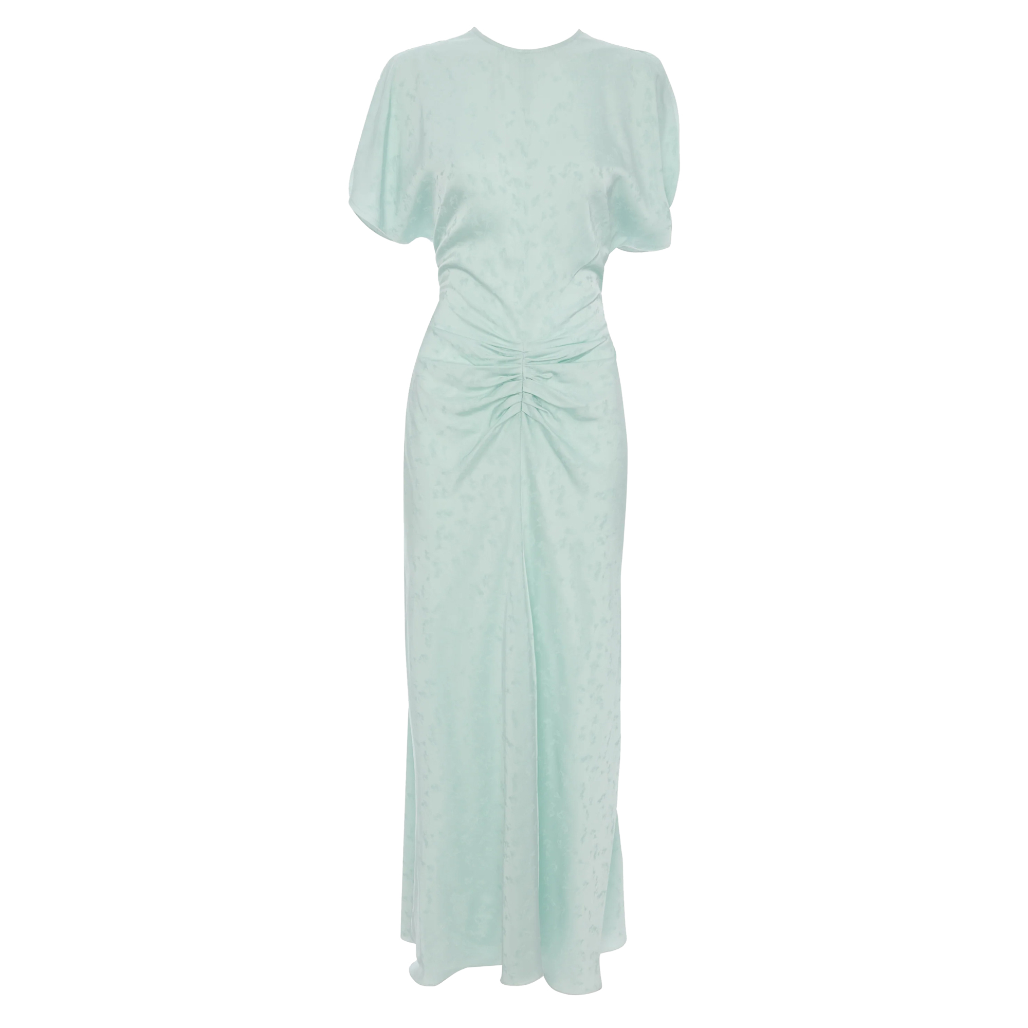 Bela Short Sleeve Ruched Jacquard Midi Dress