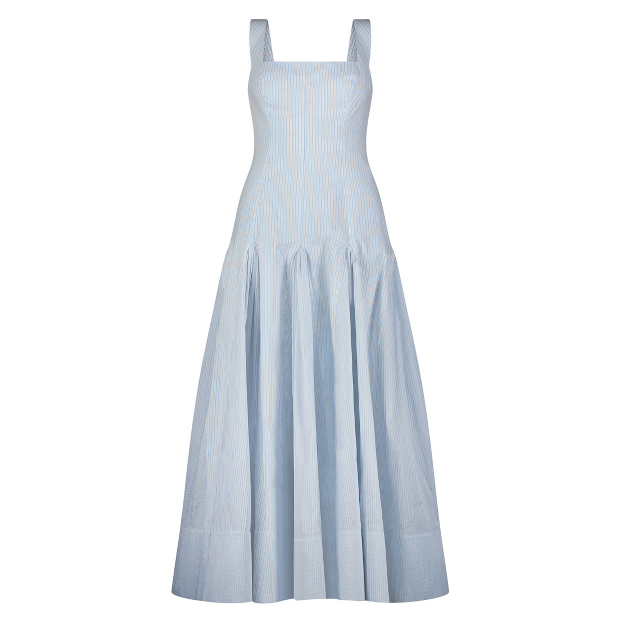 Sleeveless Striped Cotton Poplin Combo Midi Dress