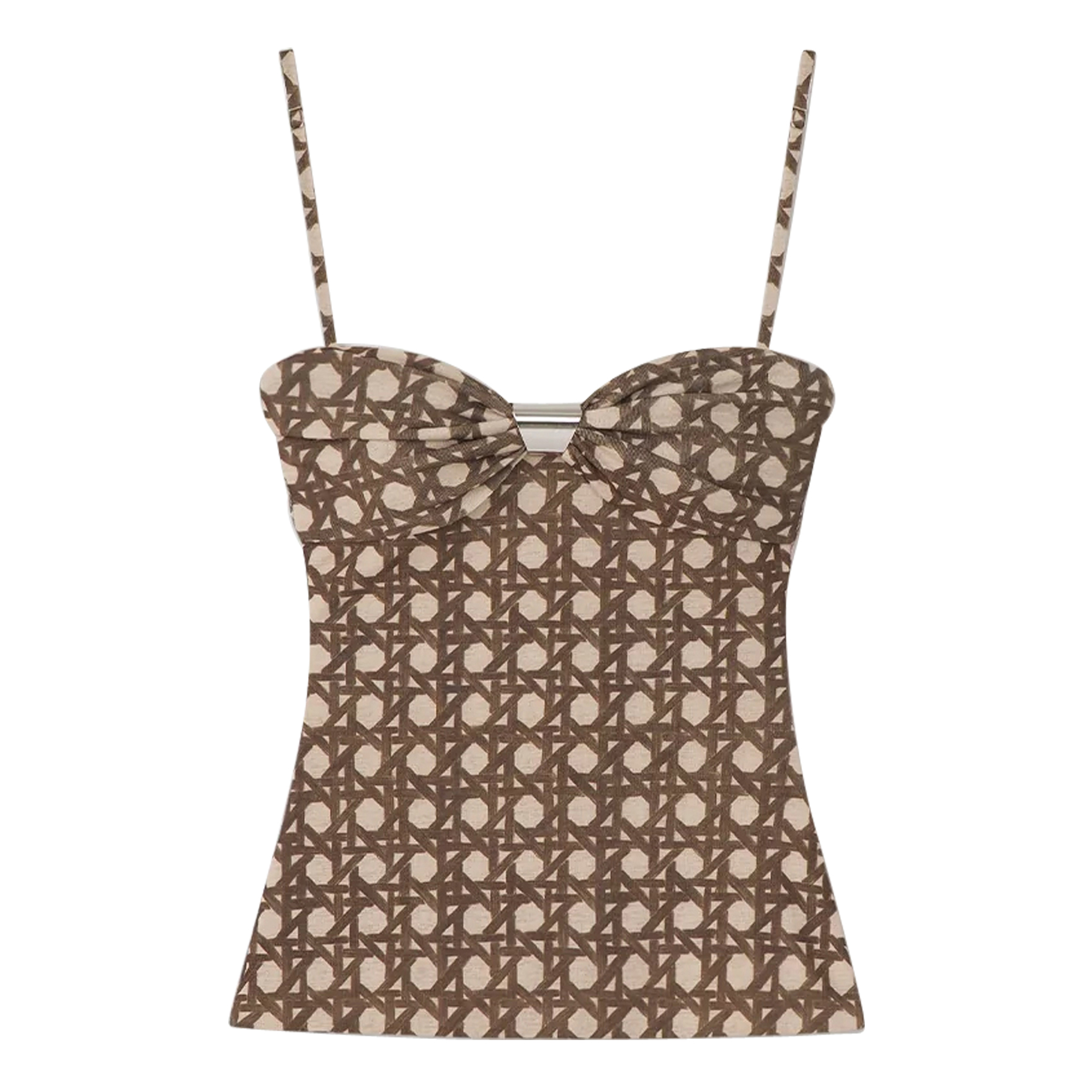 Kauit Printed Mesh Jersey Bralette Top With Hardware Detail