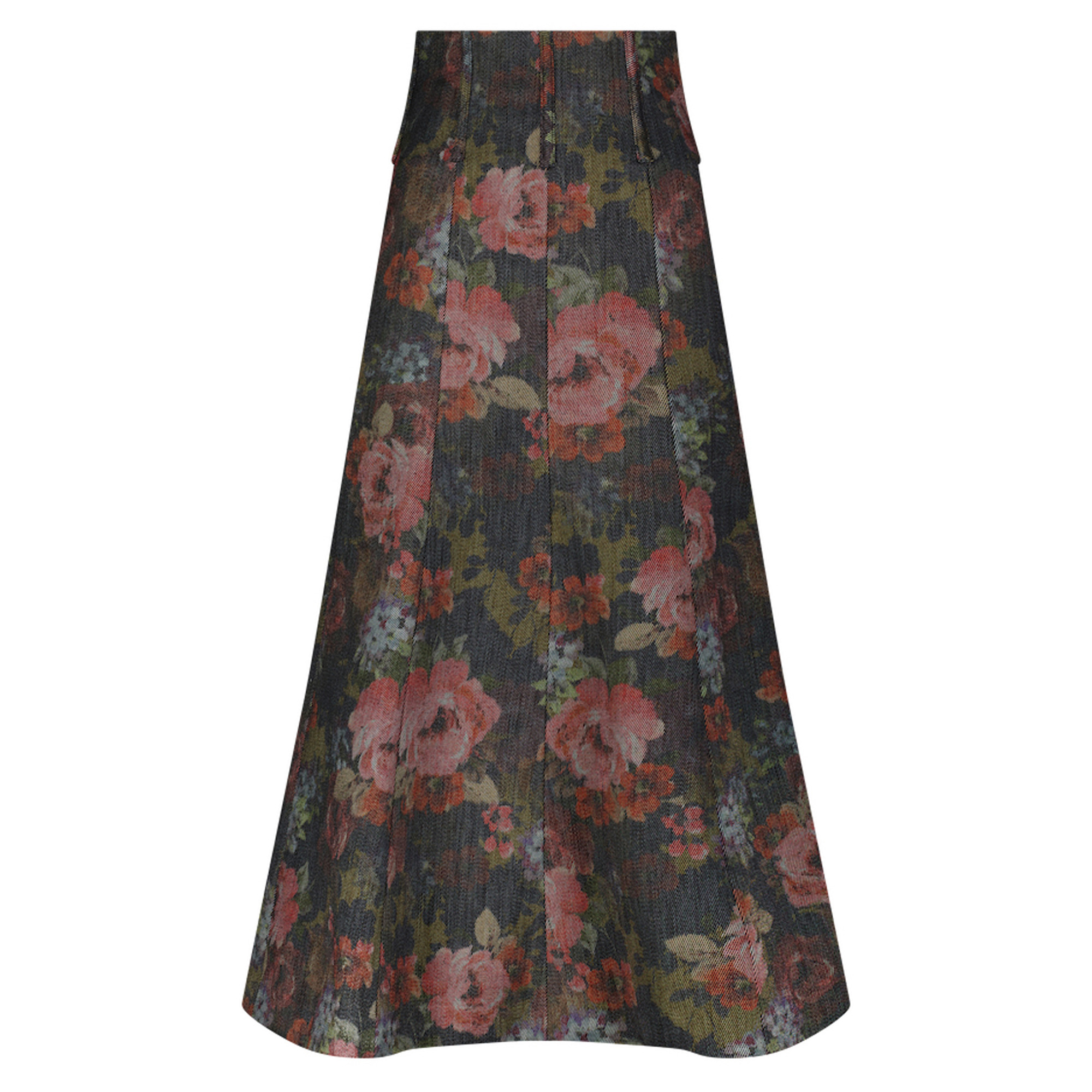 Floral Denim Trumpet Skirt