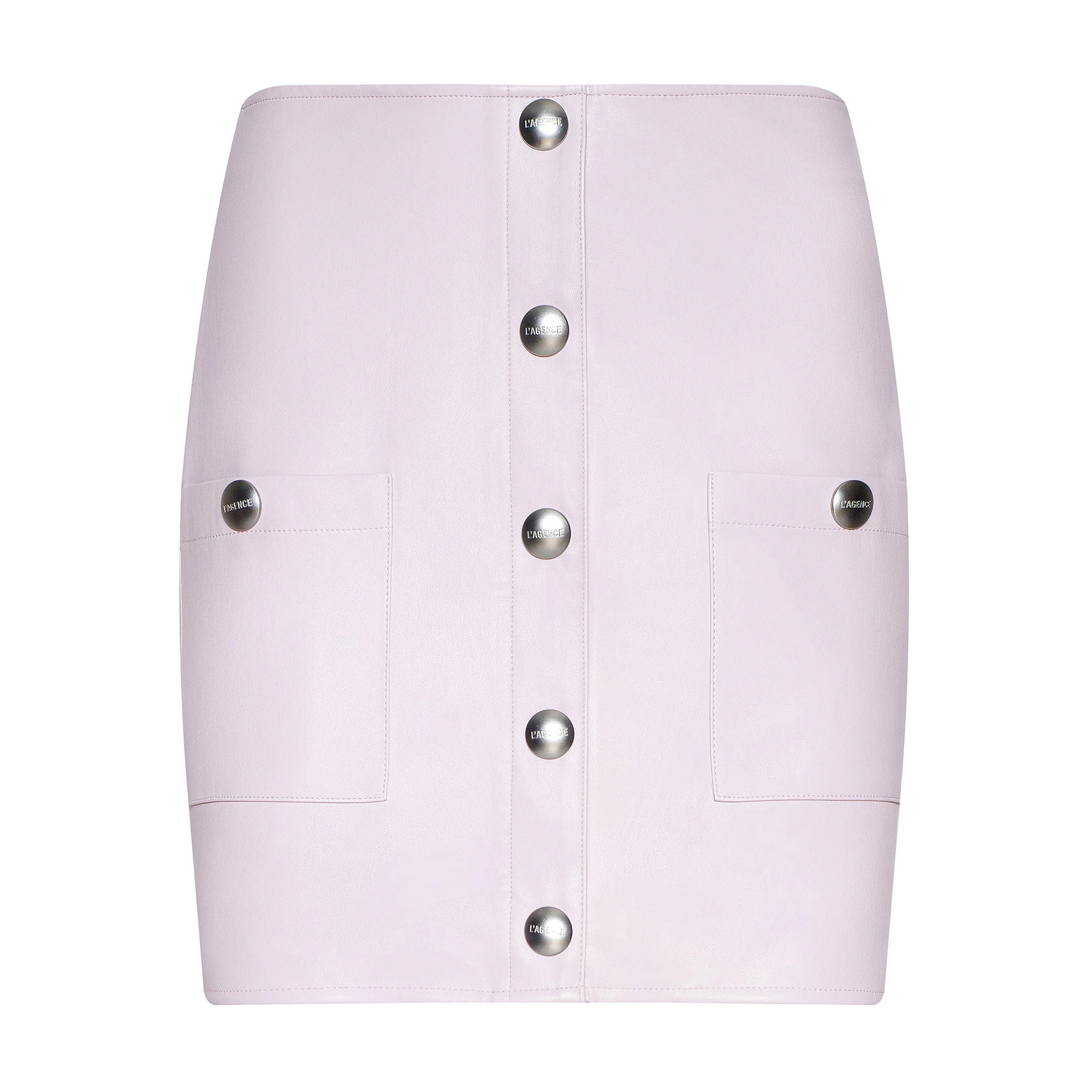 Truman Vegan Leather Patch Pocket Snap Front Mini Skirt