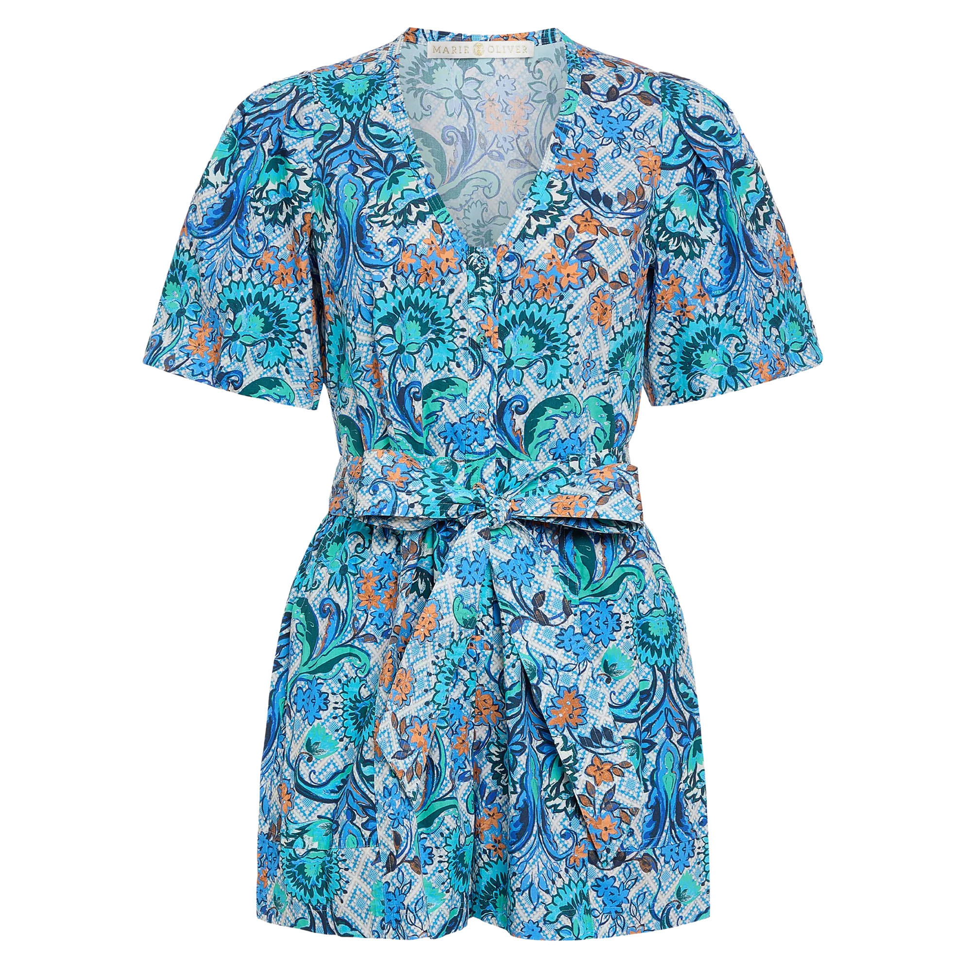 Devin Short Sleeve Belted Romper