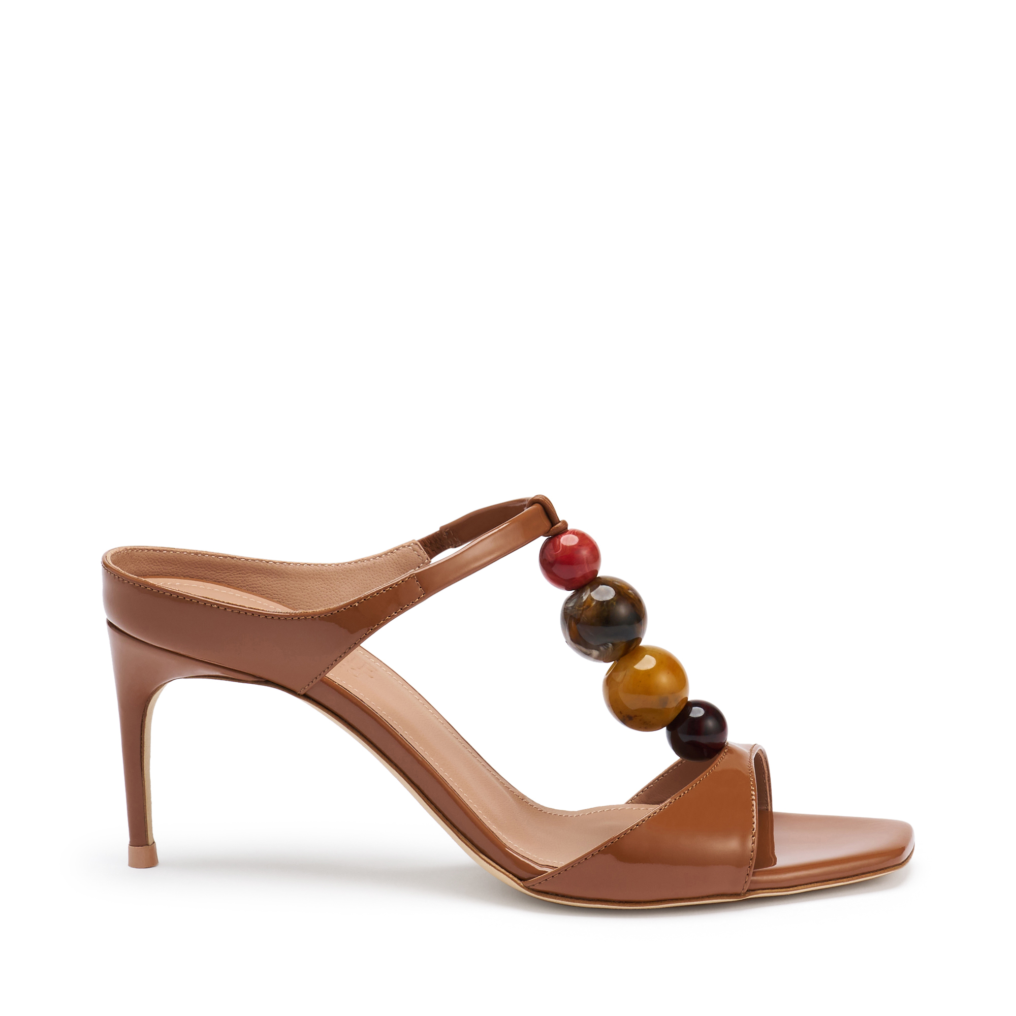 Lena 70mm Stone Beaded Patent Leather Mule