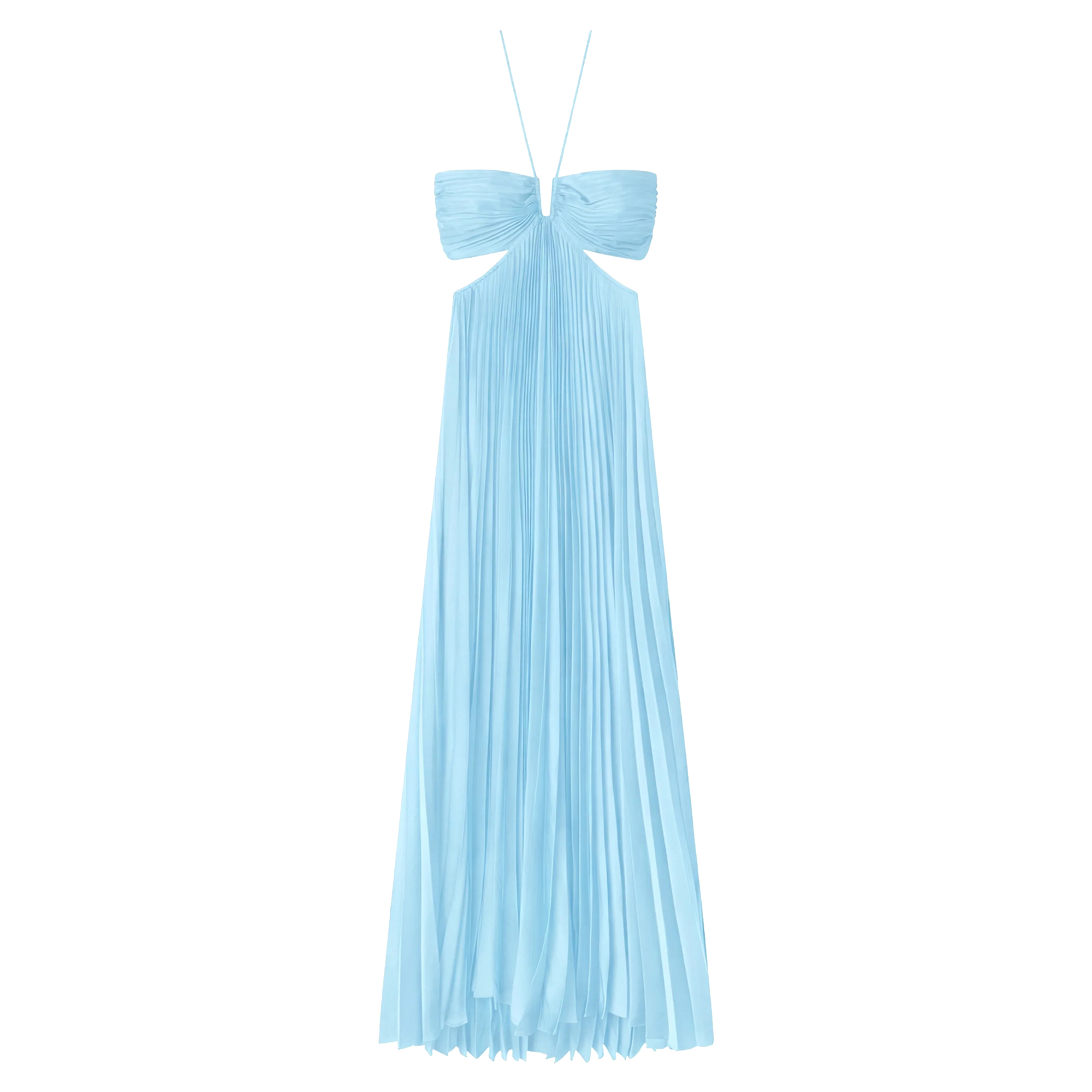 Moira Sleeveless Sweetheart Neckline Satin Pleated Maxi Dress