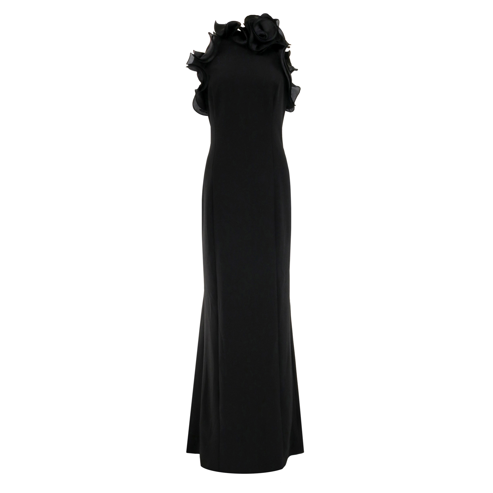 Stretch Crepe Ruffled Halter Gown