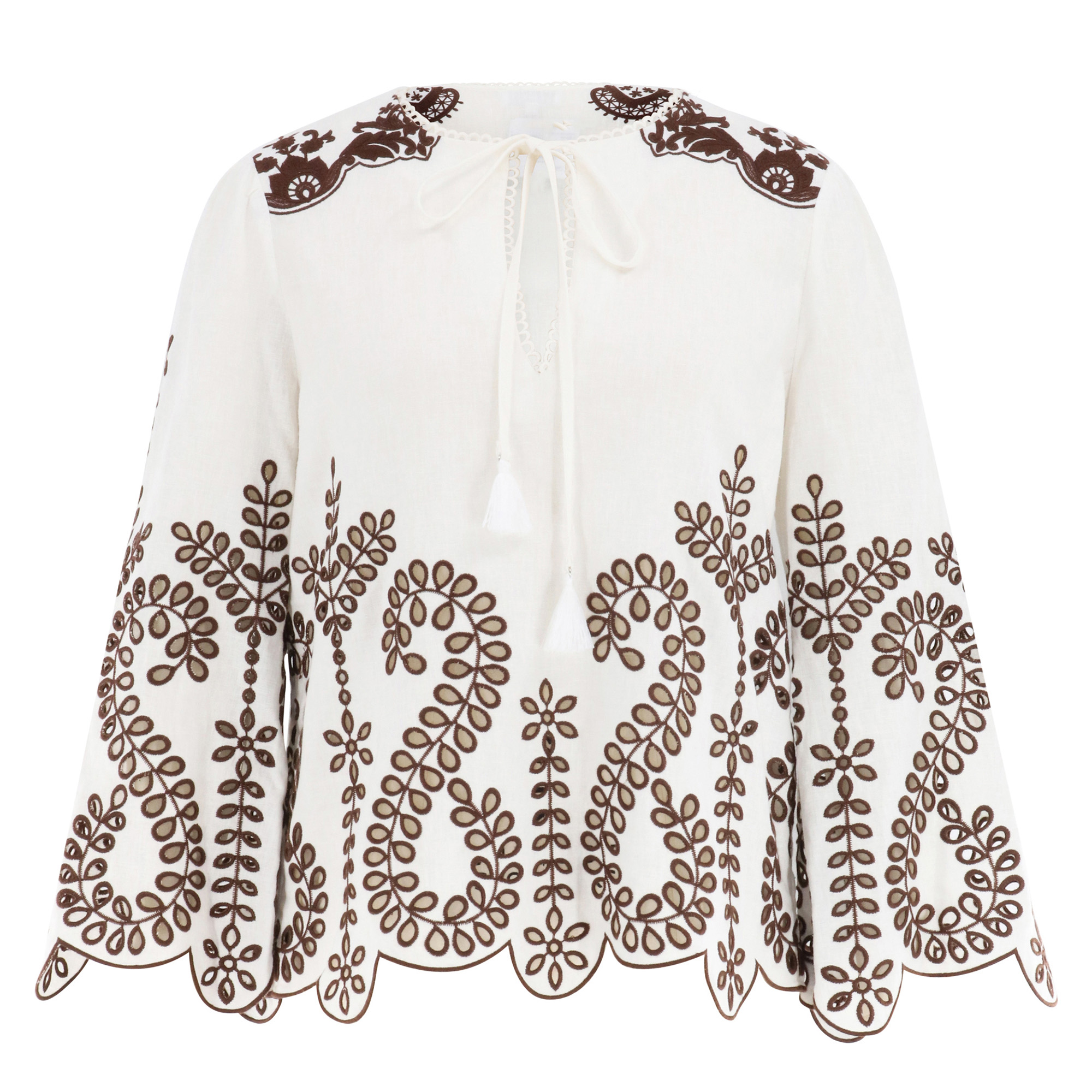 Kora Lantern Sleeve Embroidery Blouse