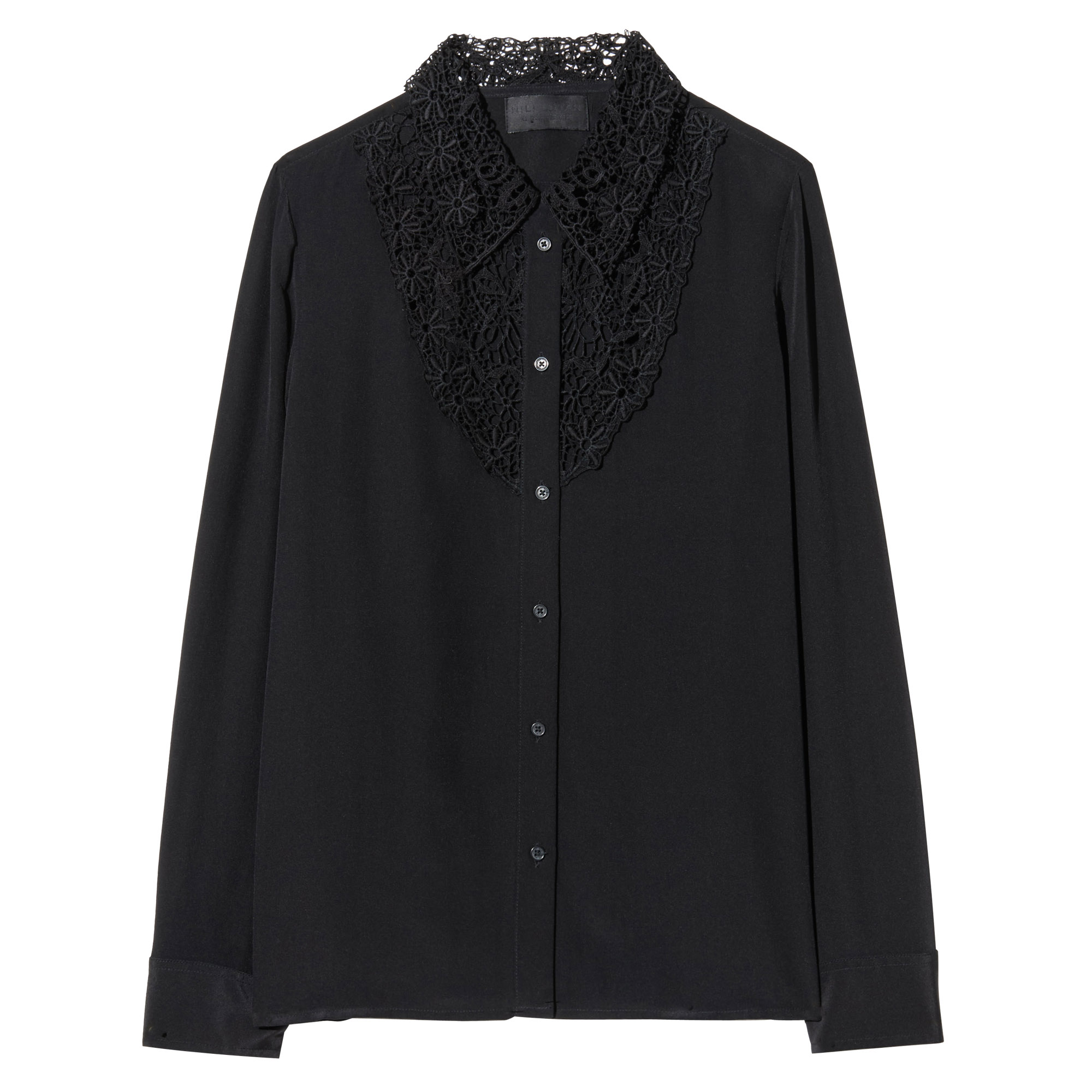 Zola Long Sleeve Lace Silk Button-Down Shirt