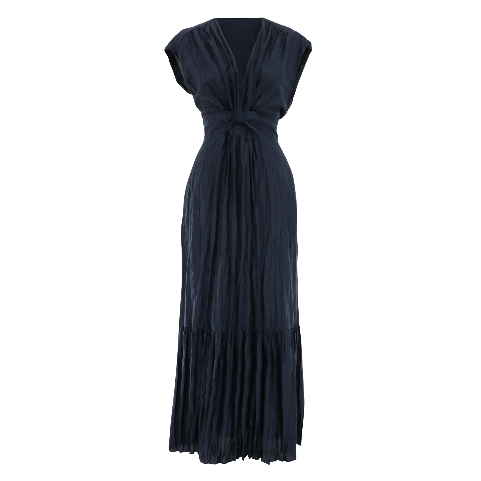 Go Crinkle Cut Cap Sleeve Twist Silk Maxi Dress