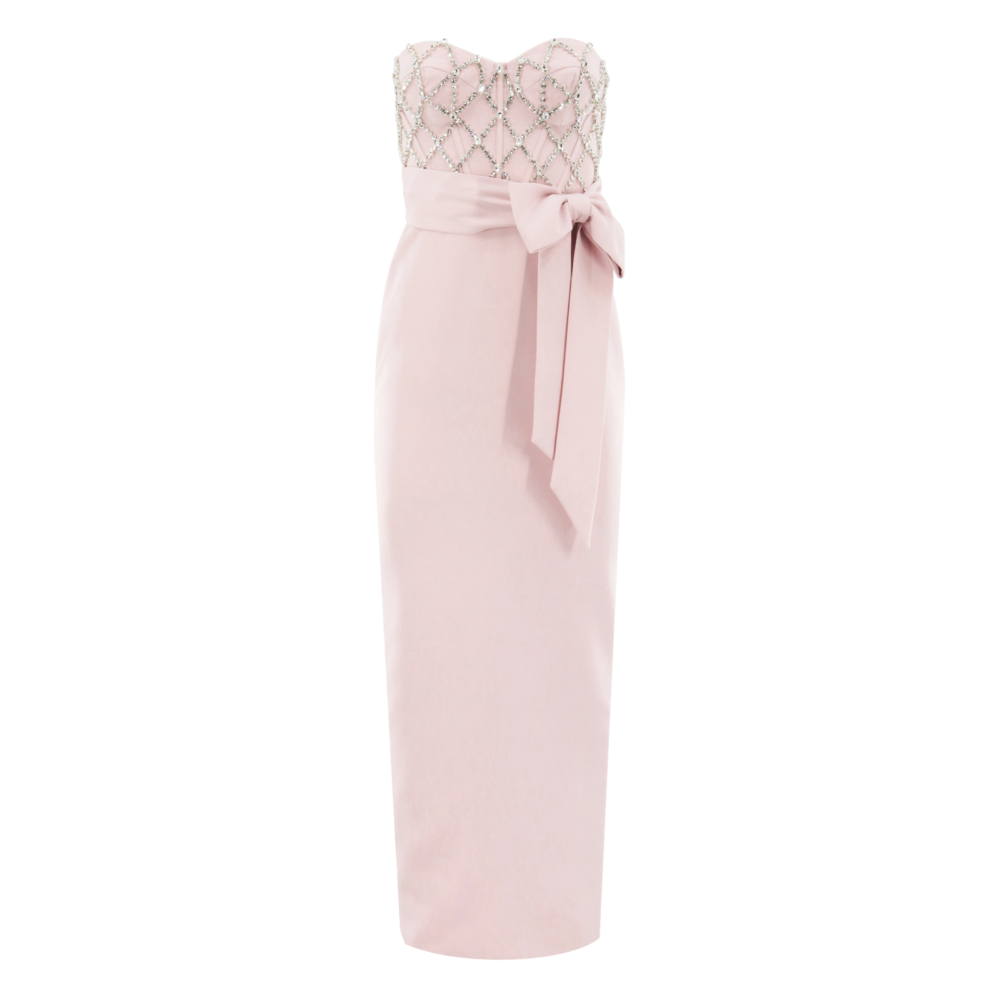 Strapless Embellished Crepe Gown With Bow