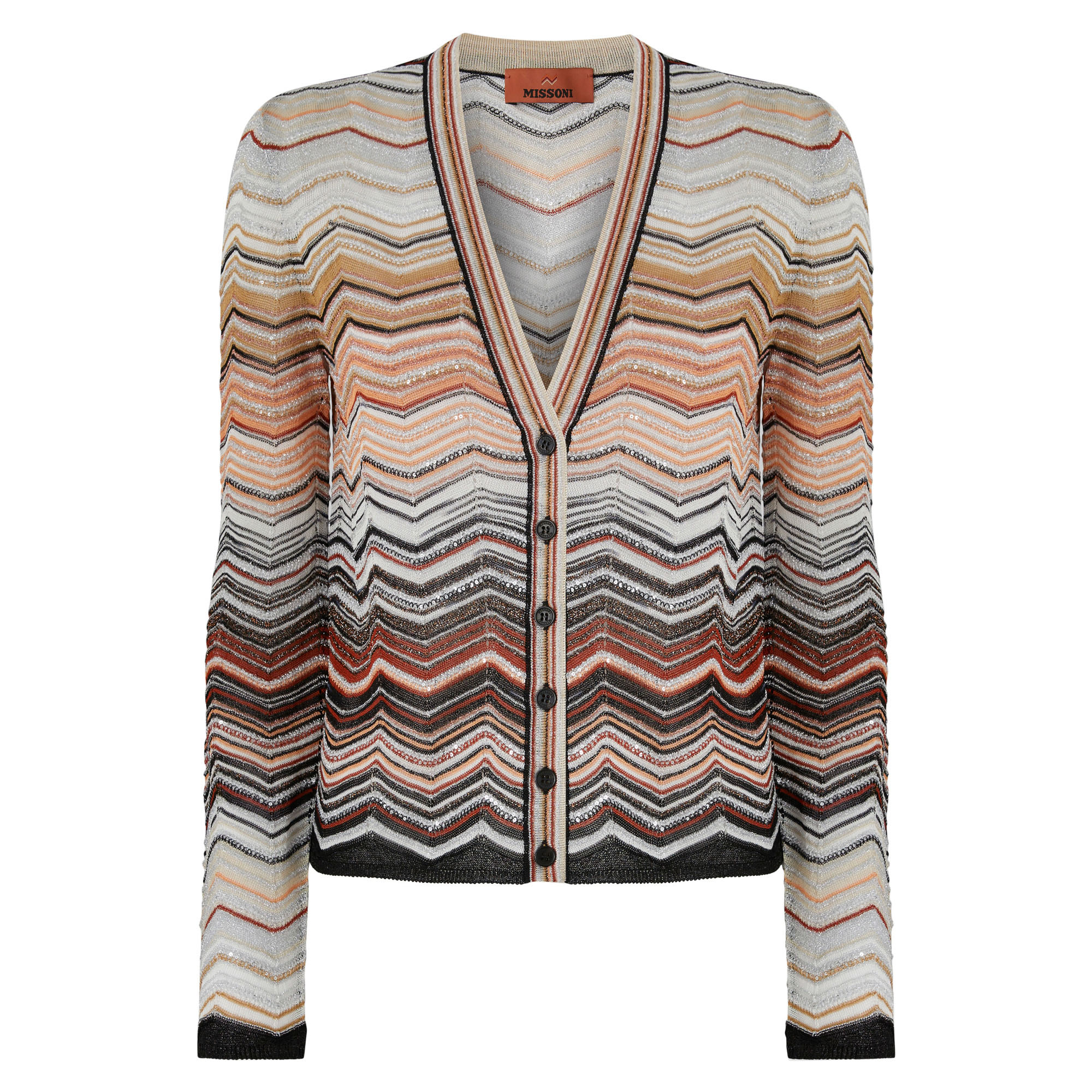 Long Sleeve Button-Front Cardigan With Metallic Fibers