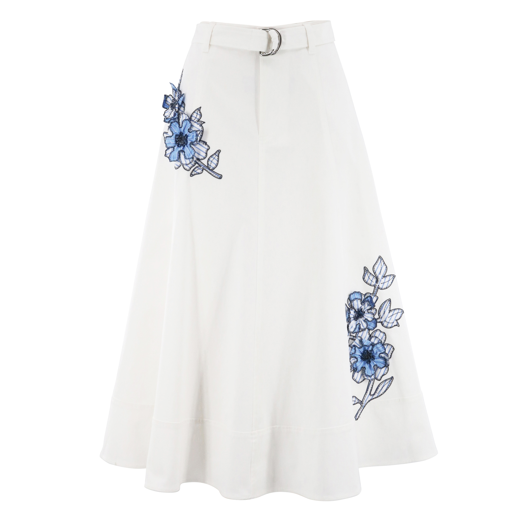 Striped Floral Applique Samara Belted Midi Skirt