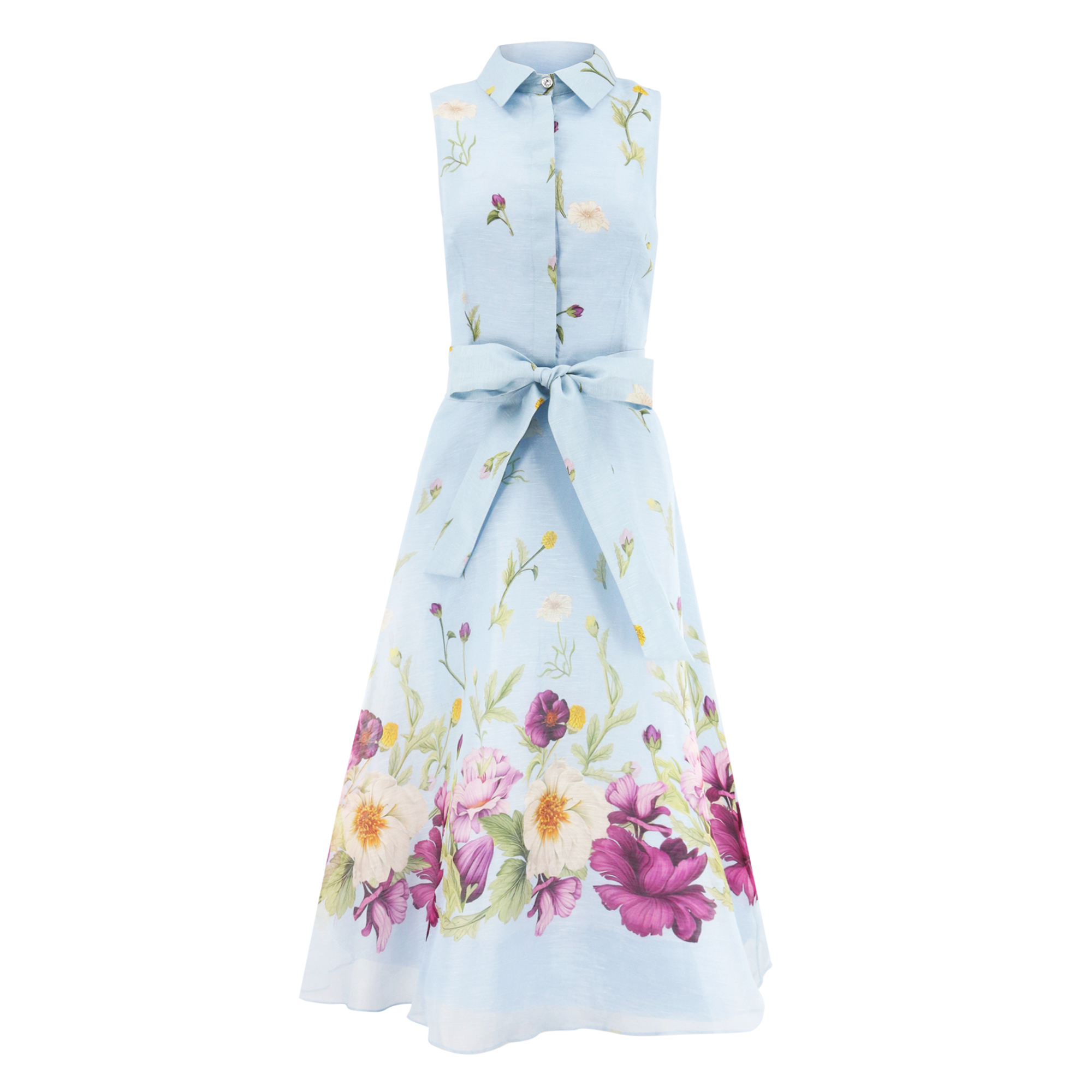 Sleeveless Floral Print Midi Shirtdress