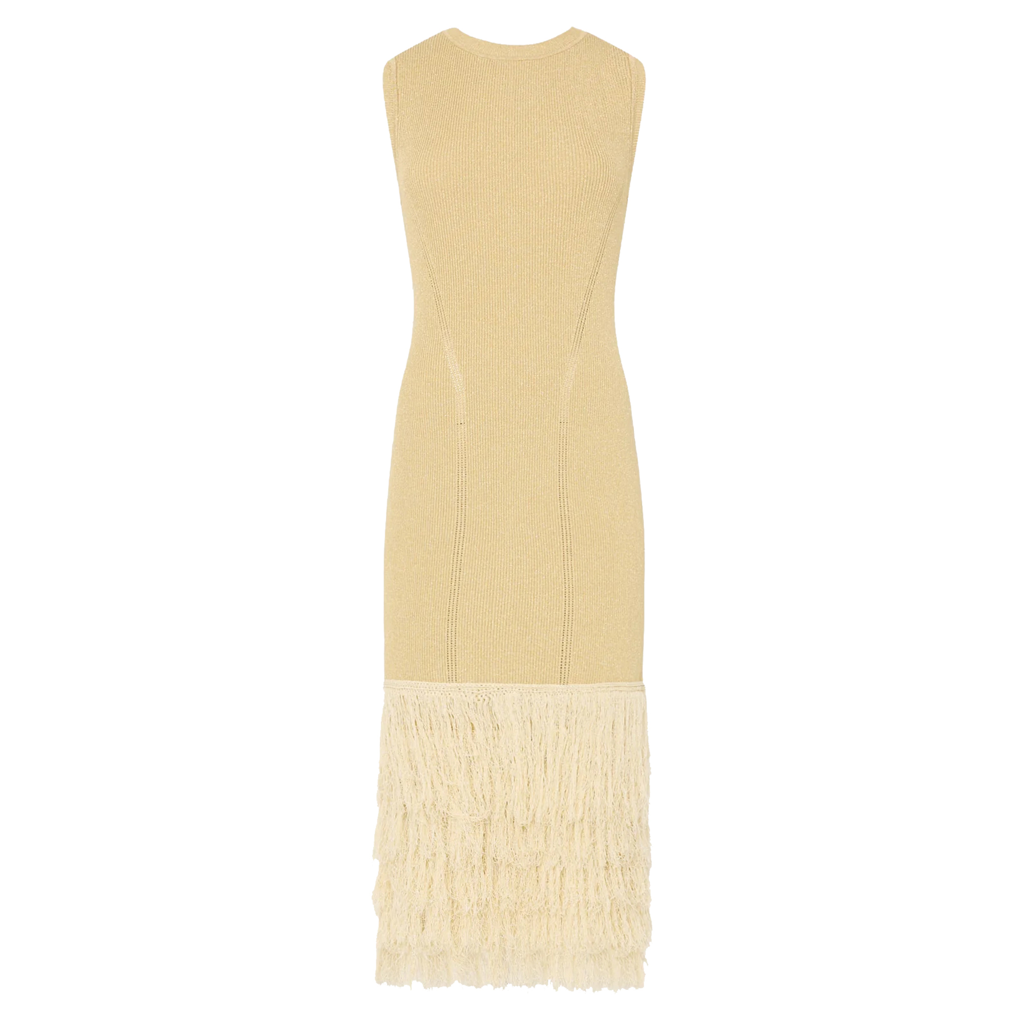 Raz Metallic Fringe Ribbed Knit Sleeveless Midi Dress
