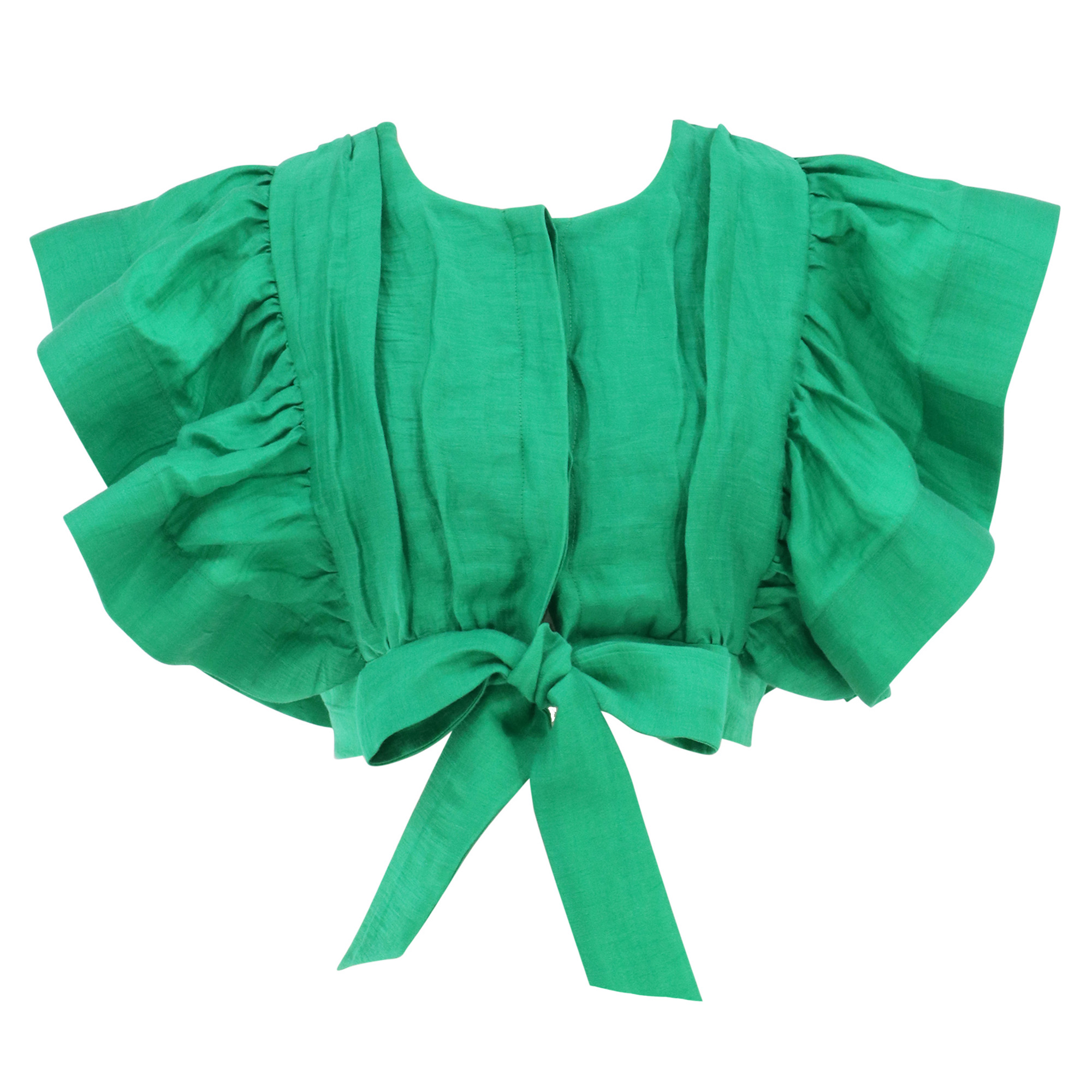 Varenna Ruffle Sleeve Tie-Front Cropped Top