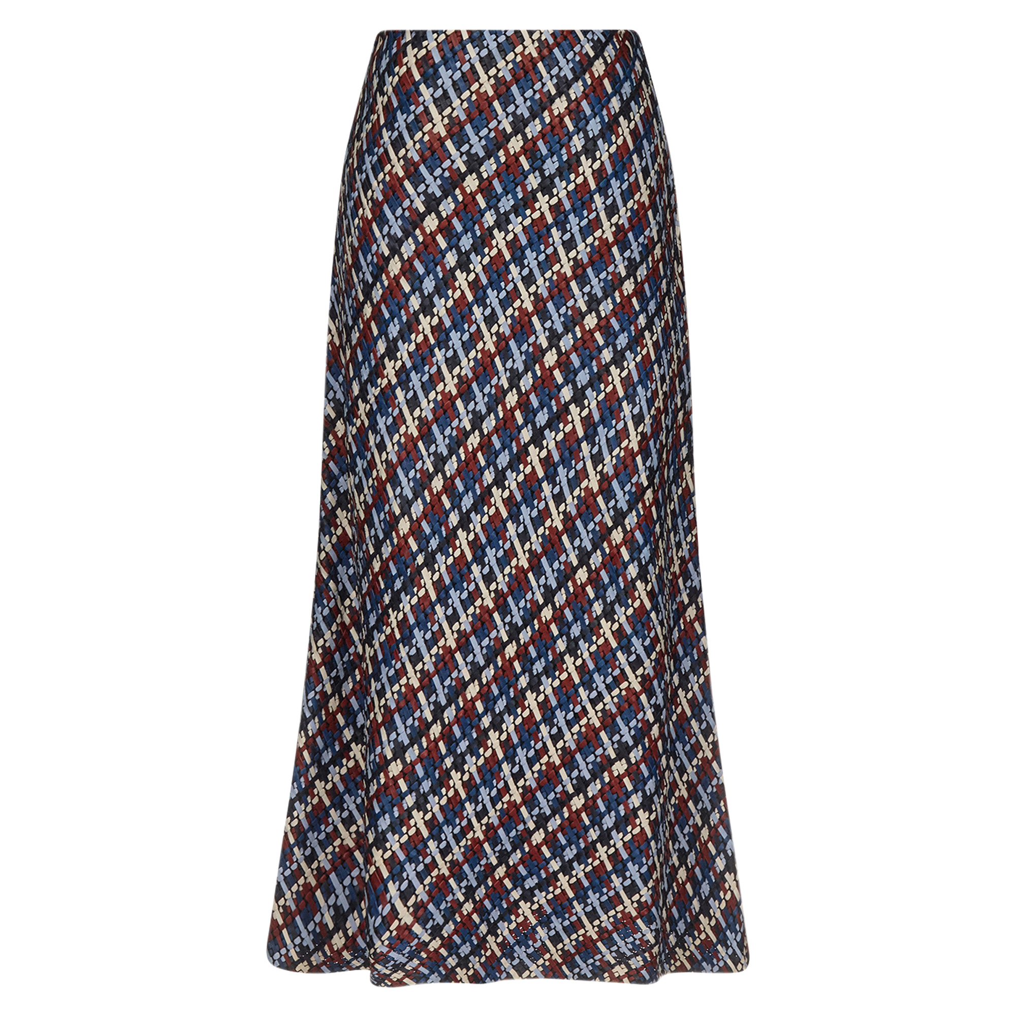 Woven Leather A-Line Midi-Skirt