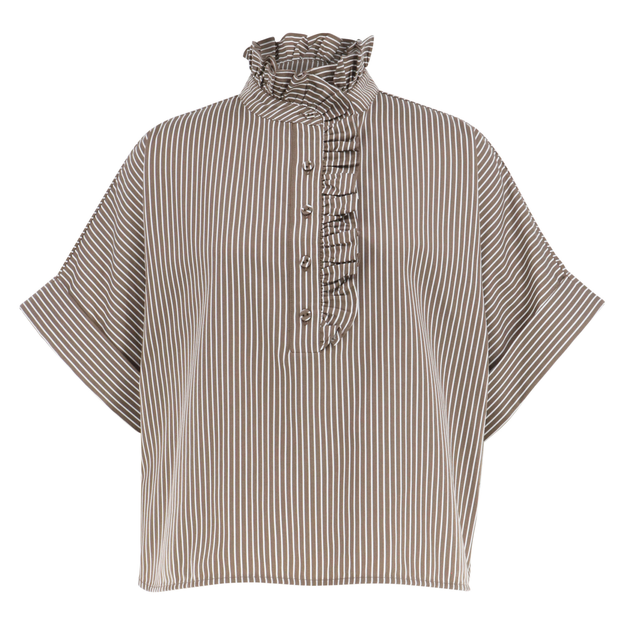 Mabel Short Sleeve Ruffle Neck Stripe Top