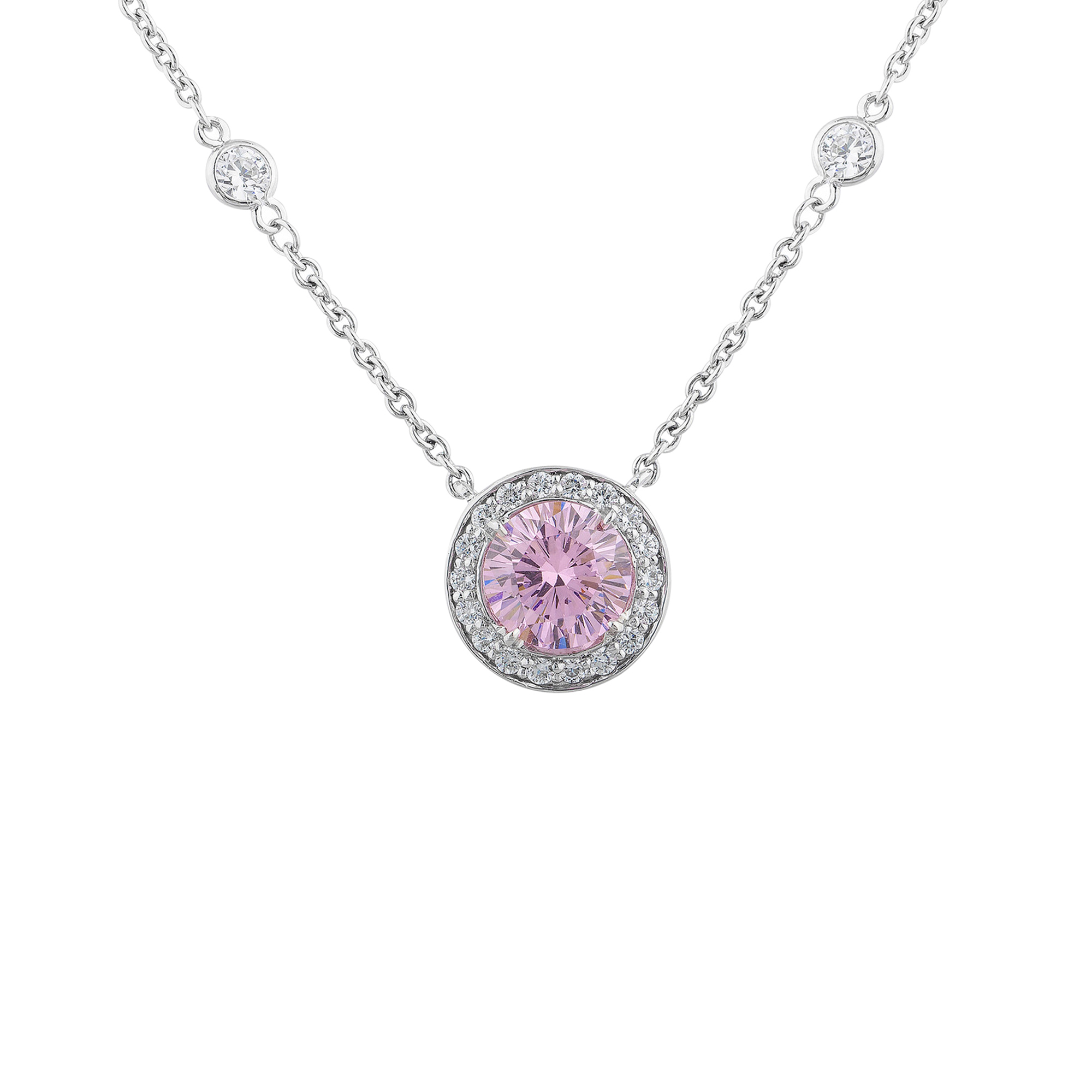 Round Pink And Micropave Pendant On A Chain