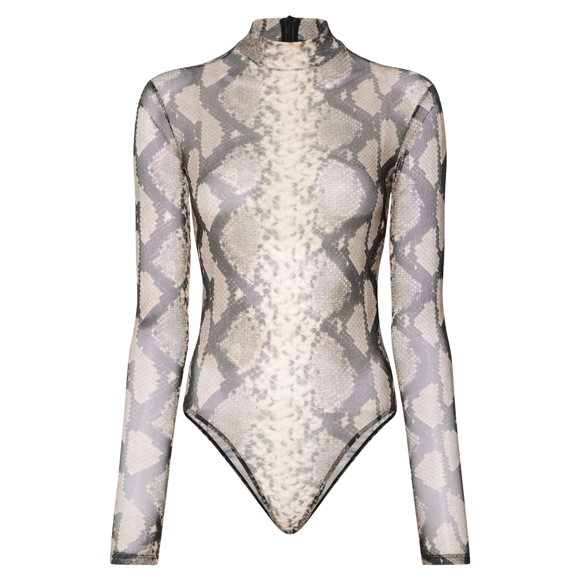 Long Sleeve Printed Mesh Mock Neck Bodysuit