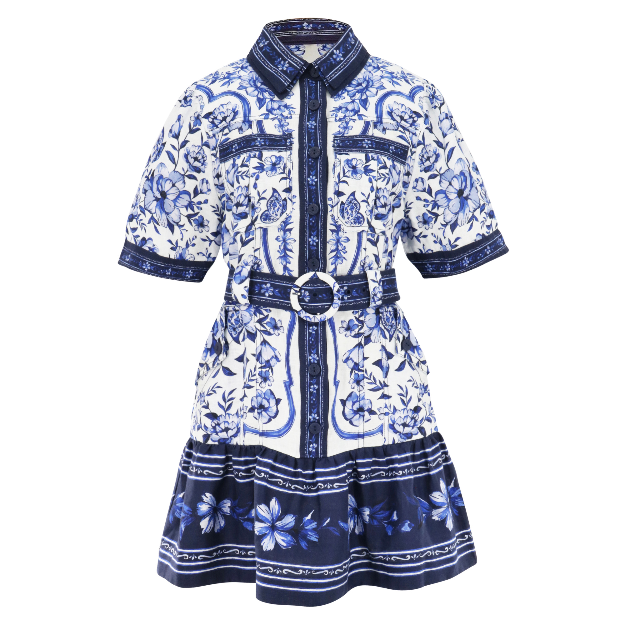Short Sleeve Belted Mini Dress