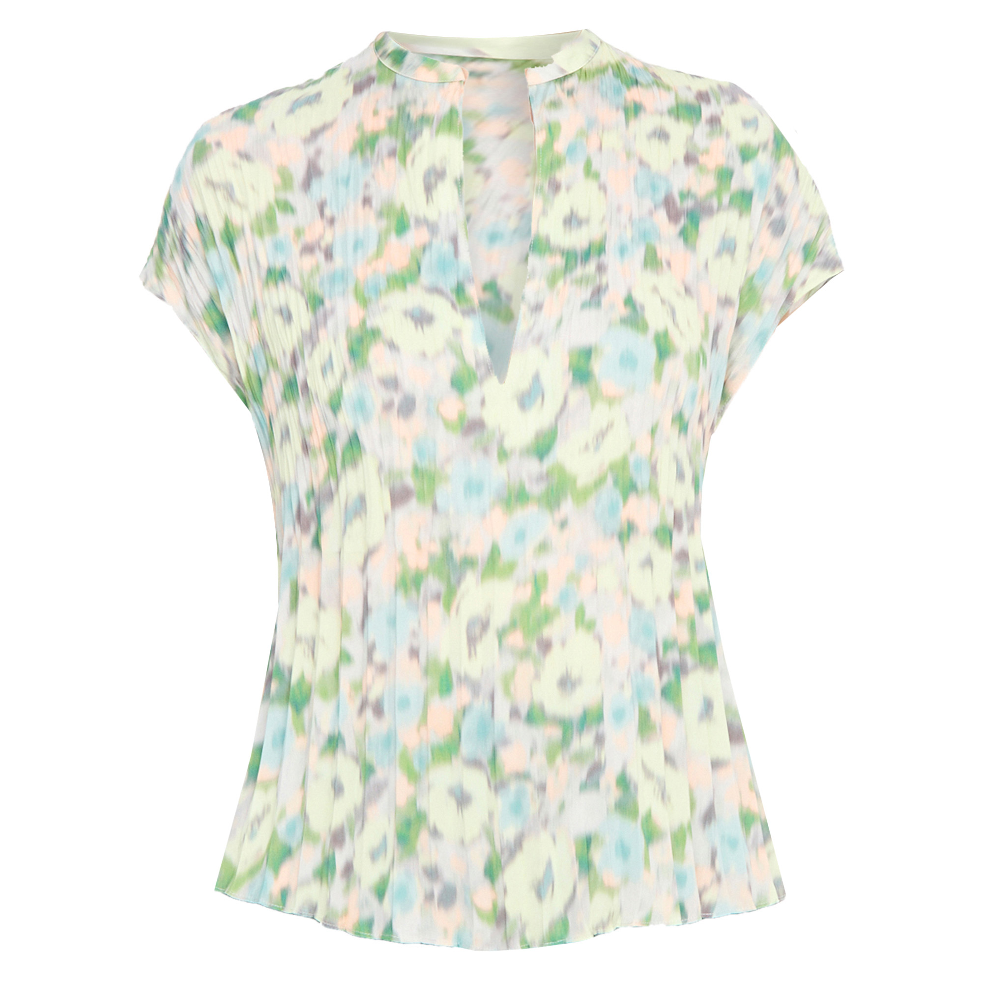 Painted Garden Pleated Cap-Sleeve Top