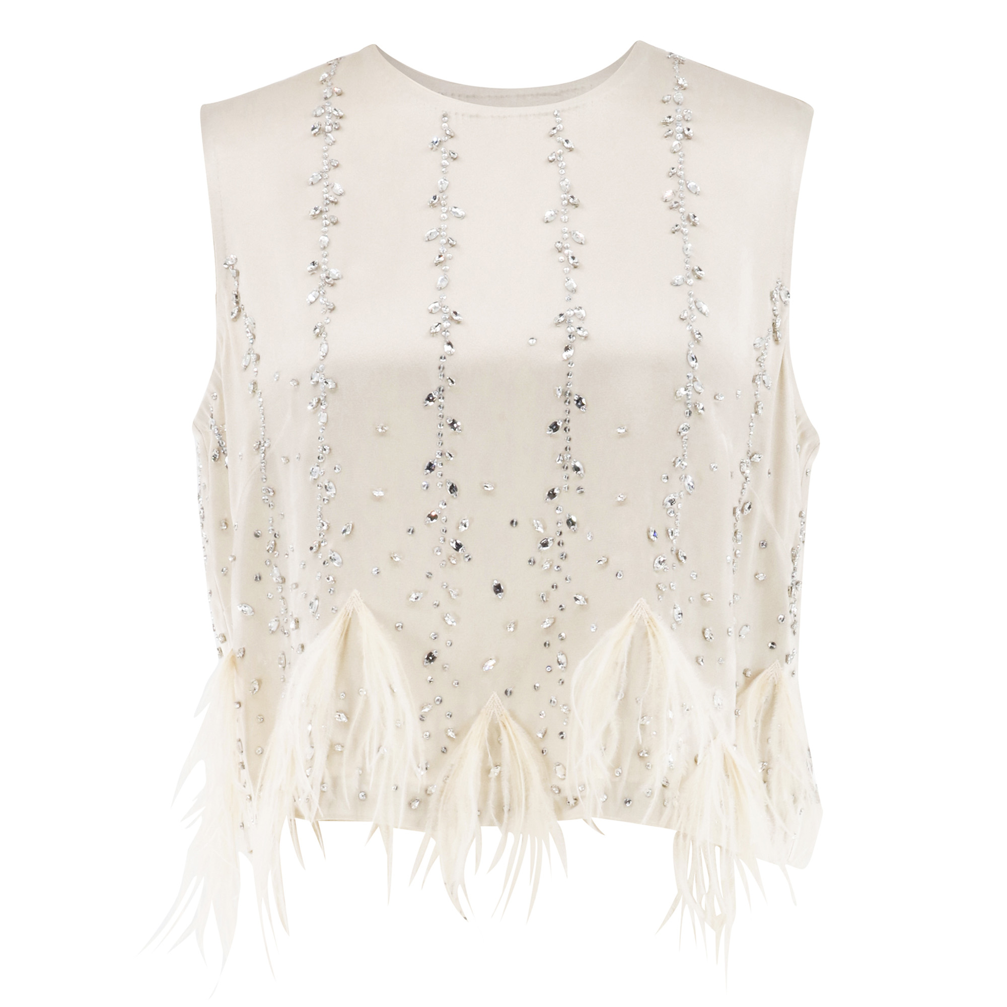 Embellished Feather Hem Cropped Tank