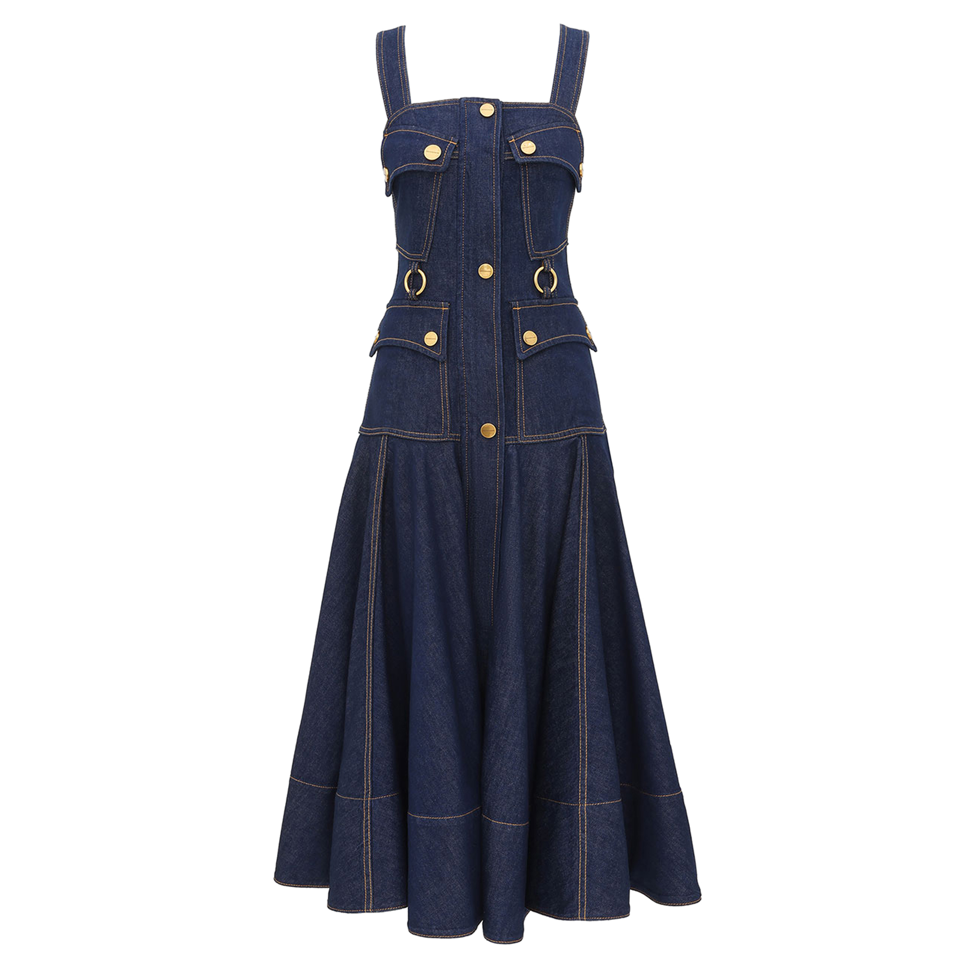Luna Sleeveless Denim Utility Midi Dress