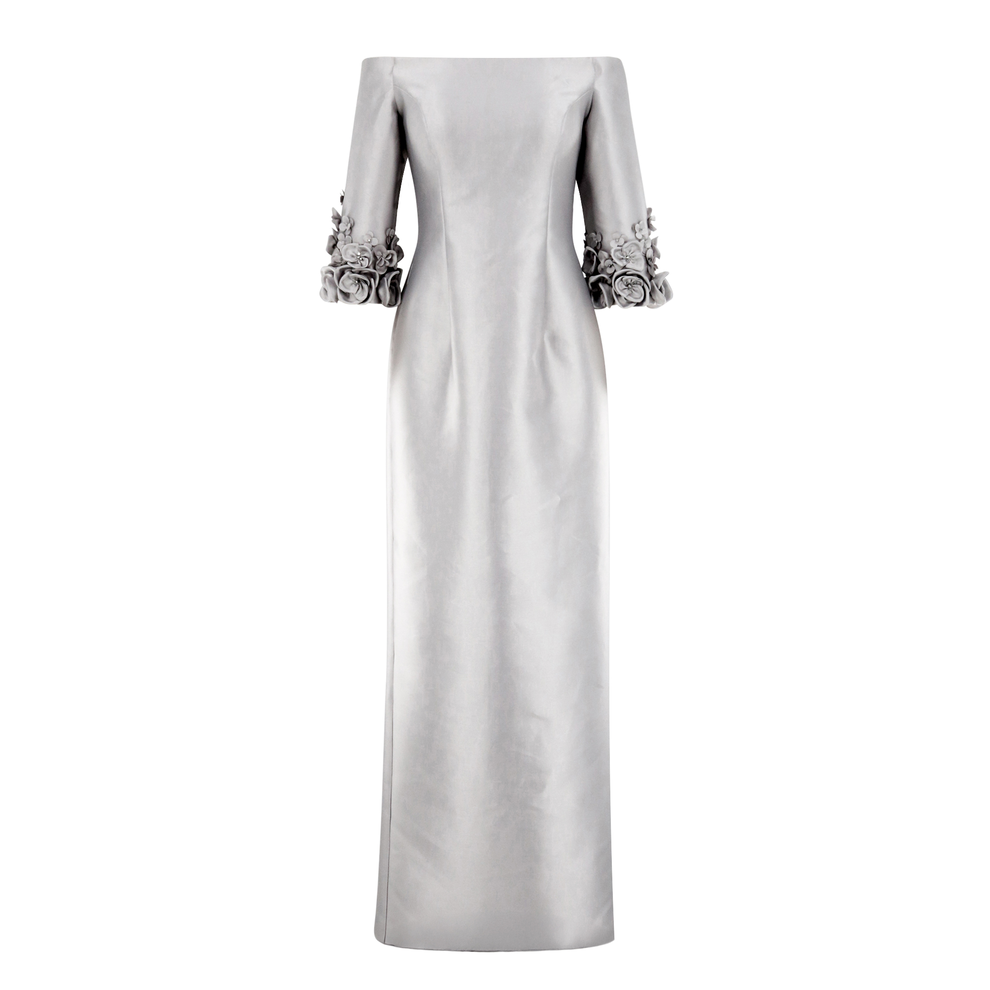 Column Gown With 3D Floral Cuffs