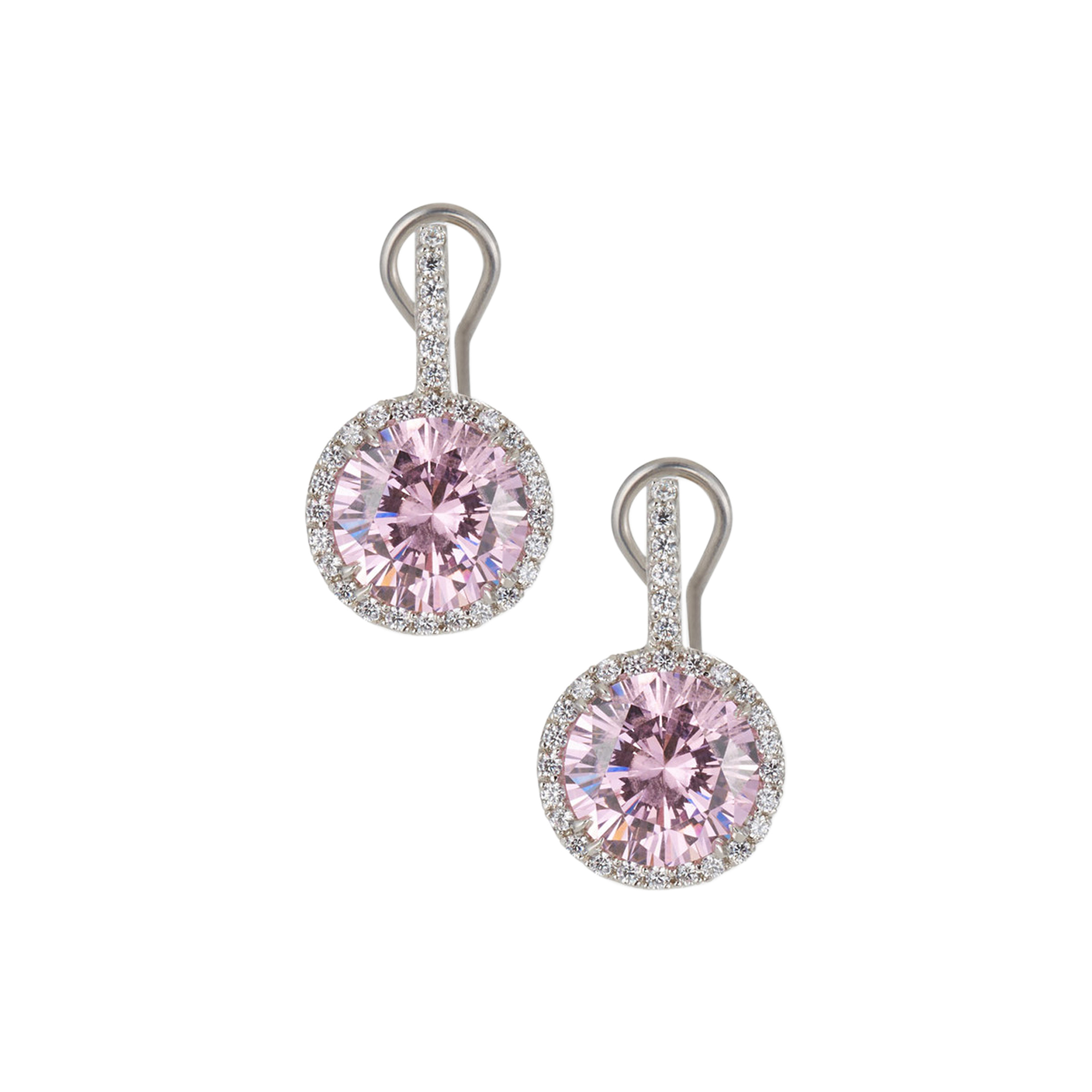 Pink Solitaire And Pave Drop Earrings