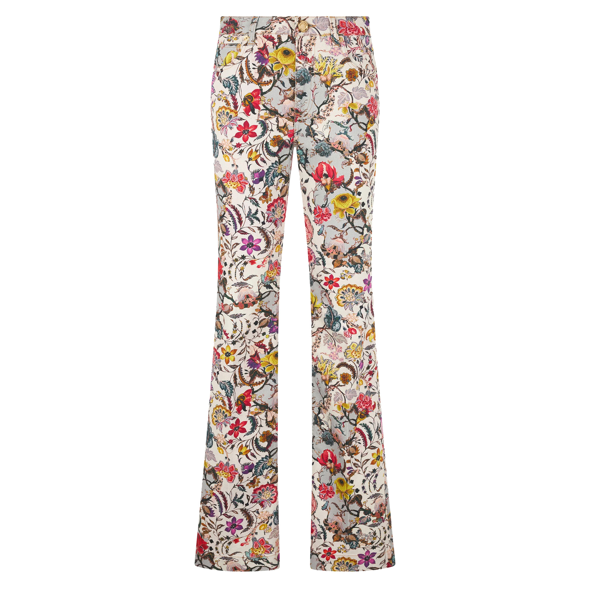 Flared Pants with Florentine Flowers Print
